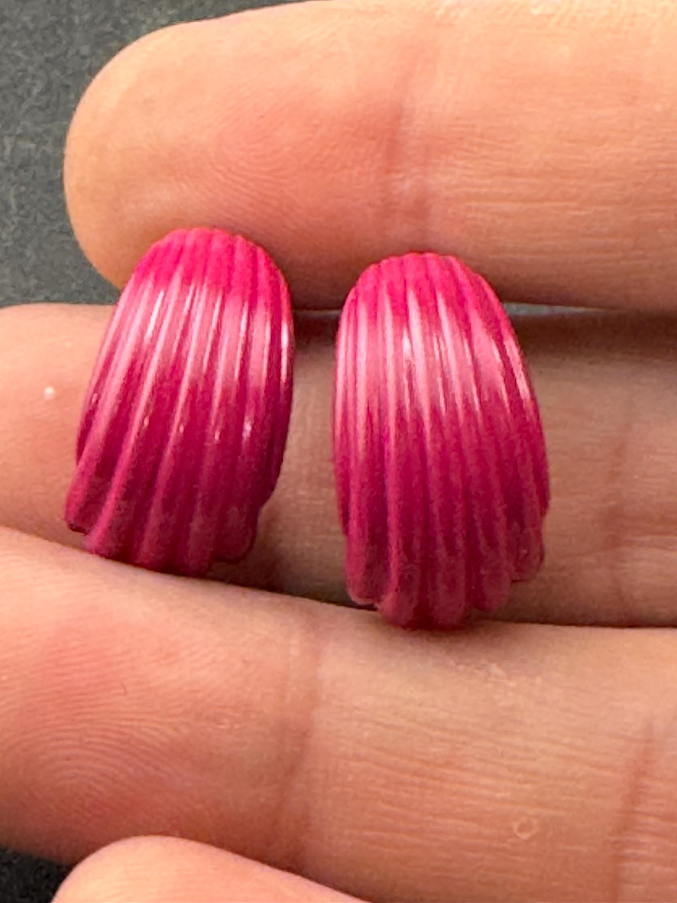 1980s Gold Tone Raspberry Enamel Hoop Stud Earrings