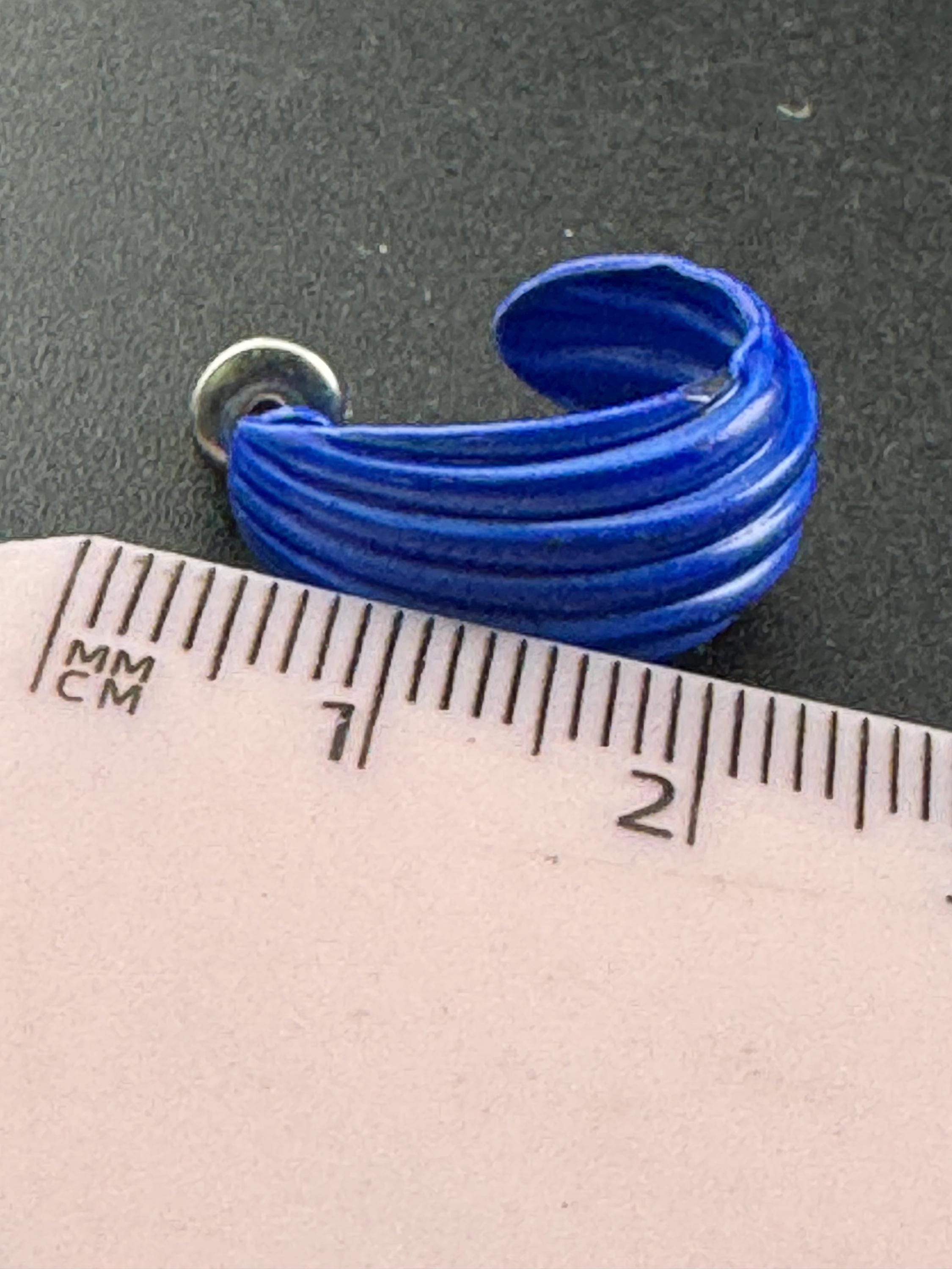 1980s Gold Tone Blue Enamel Half Hoop Earrings