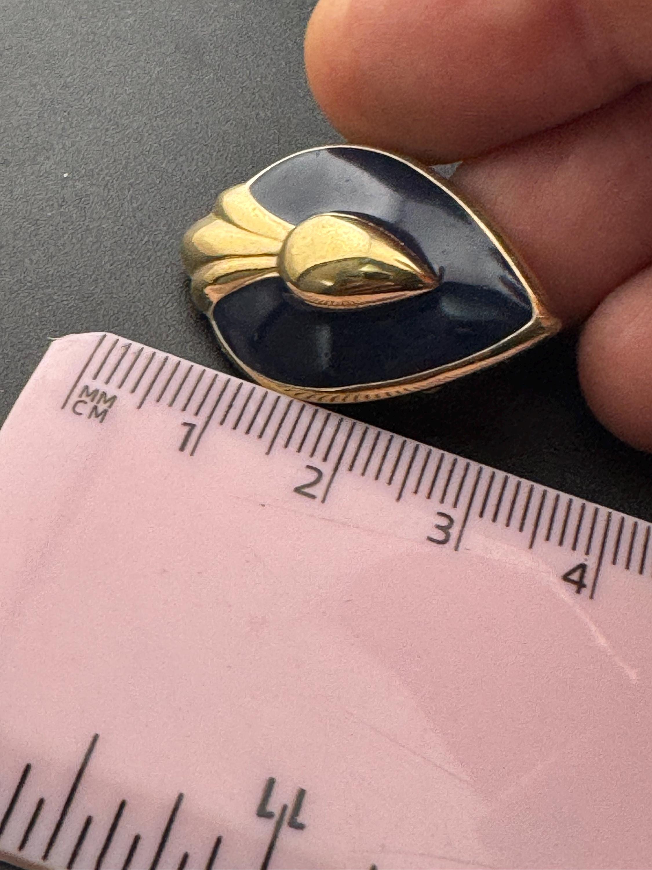 Signed Oscar de la renta designer navy blue enamel oversized 3.5cm teardrop clip on earrings, vintage gold plated