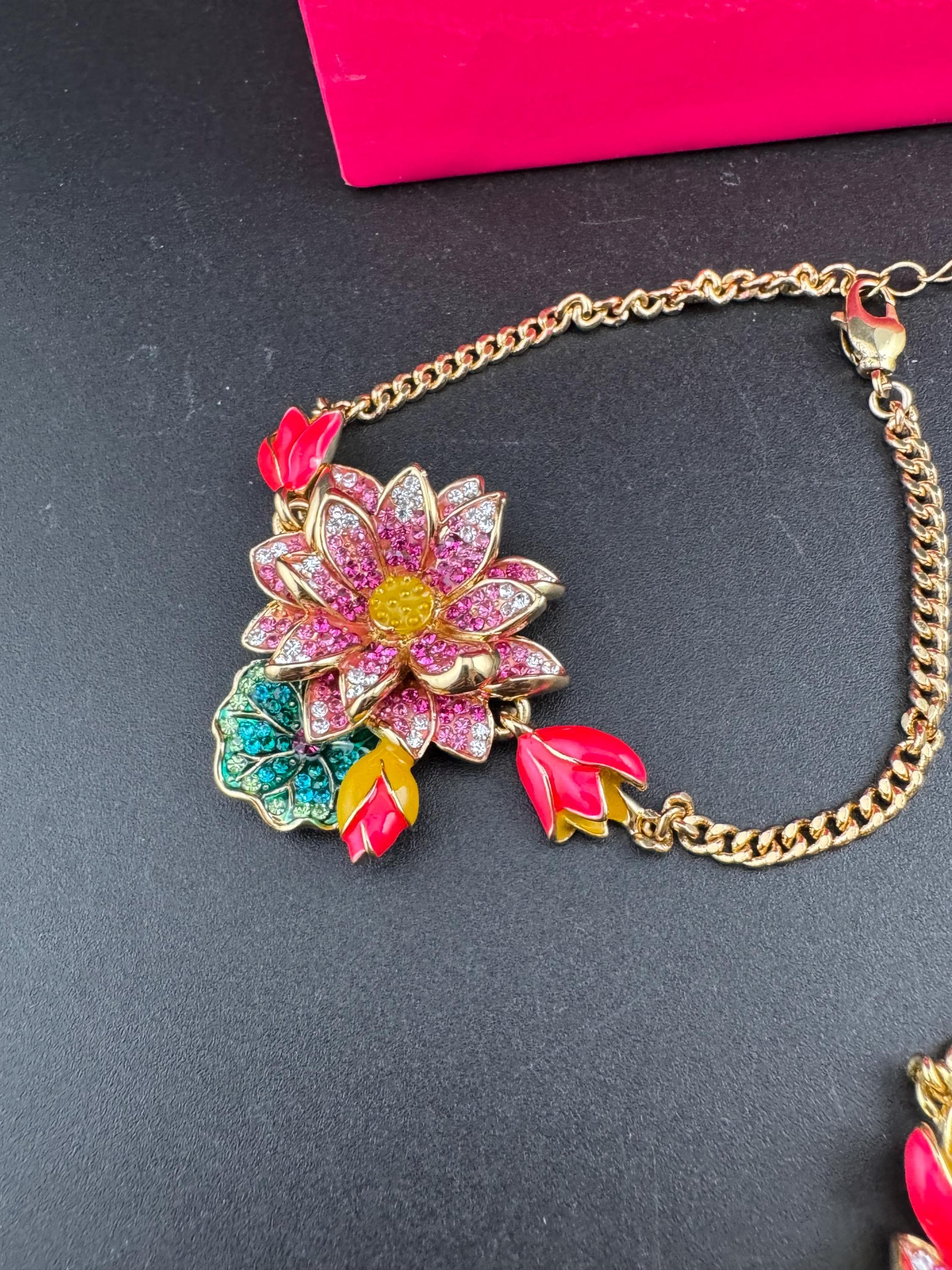 1990s Butler and Wilson Rhinestone Jewelry Set: Pink & Yellow Enamel