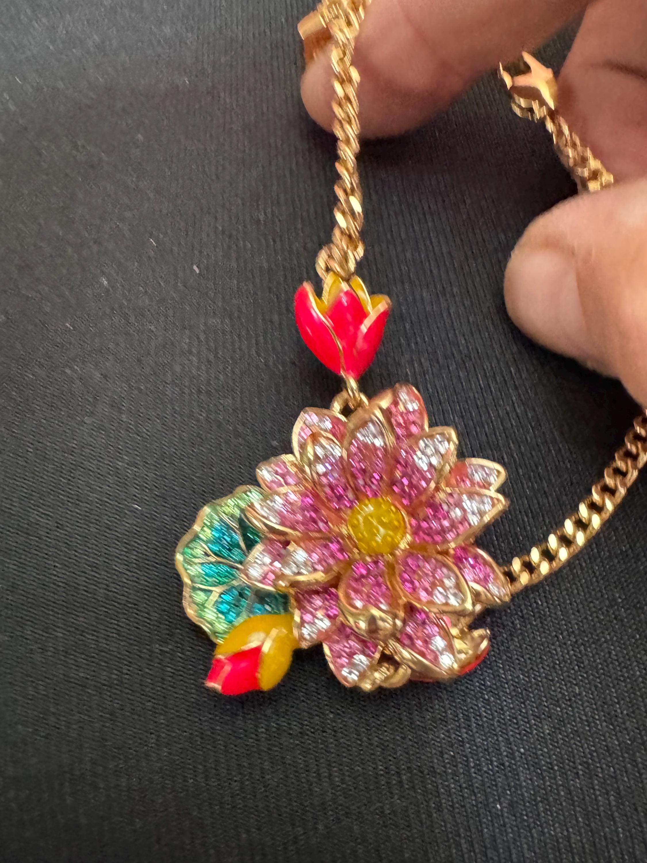 1990s Butler and Wilson Rhinestone Jewelry Set: Pink & Yellow Enamel