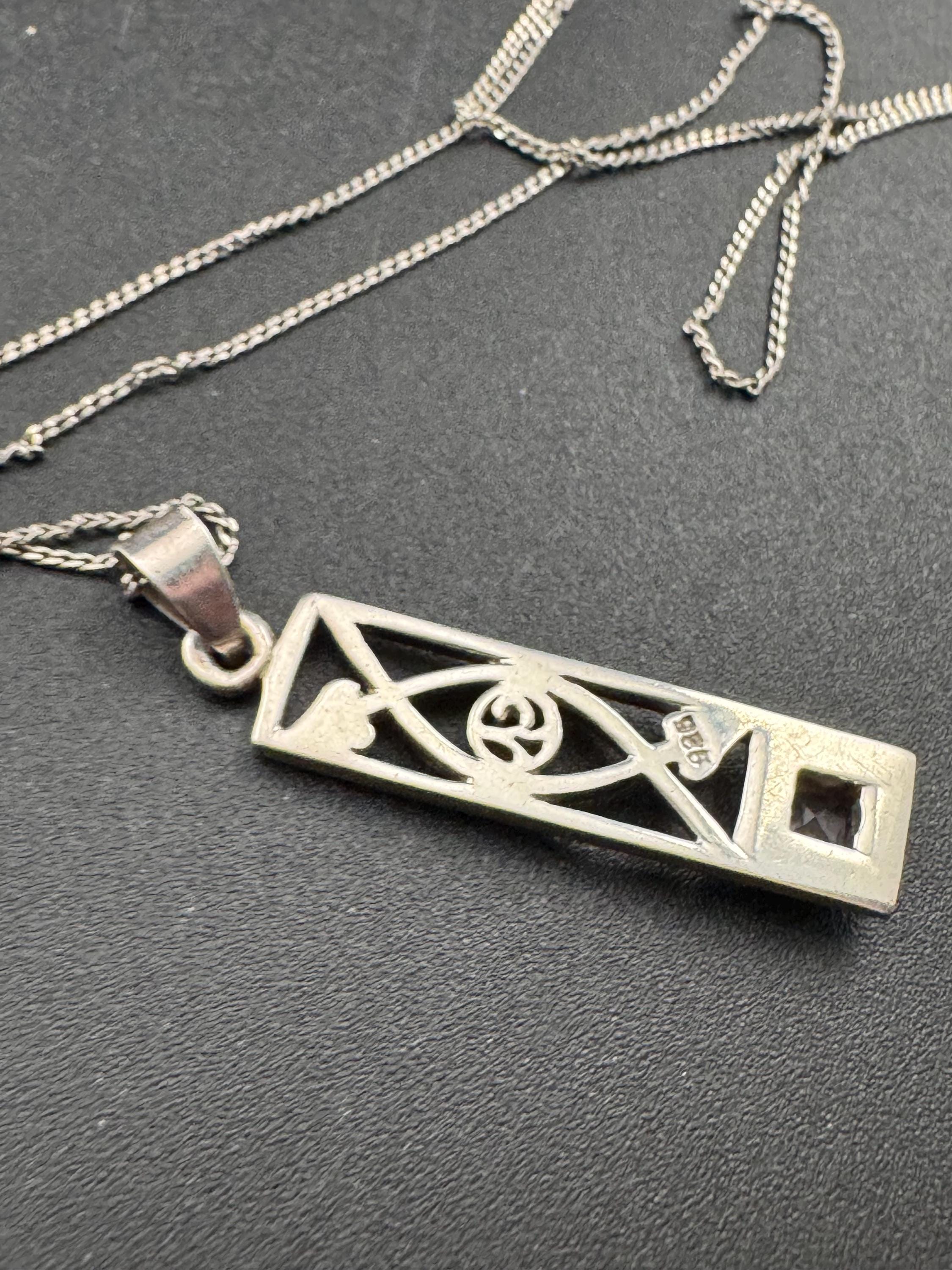 925 Silver and amethyst gem set pendant necklace Charles Rennie Mackintosh style, arts & crafts