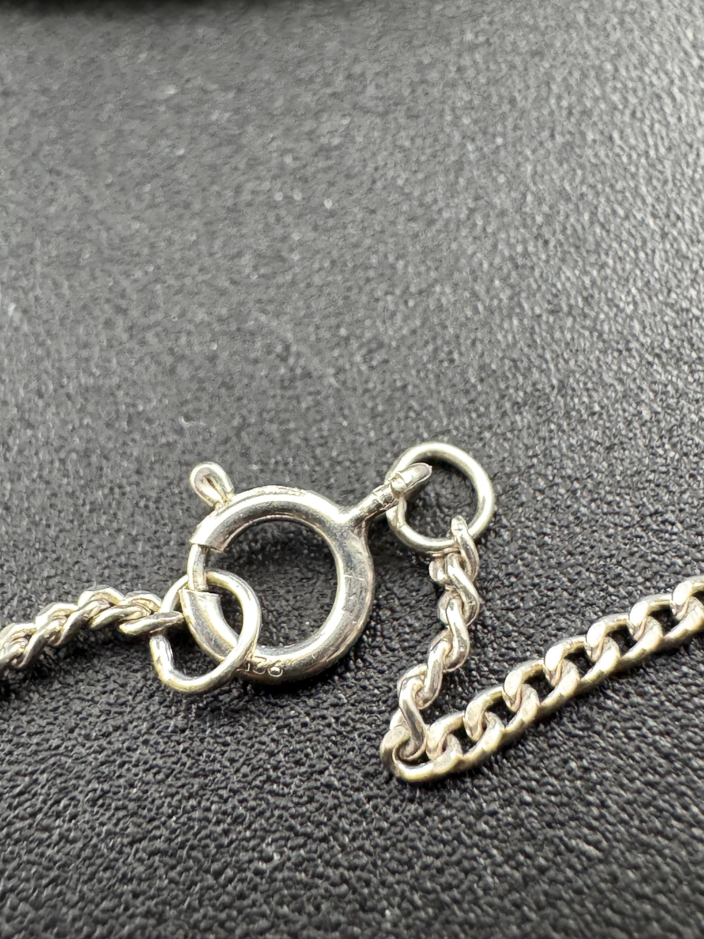 Vintage white metal unmarked modernist planished pendant necklace on a 925 sterling silver 41cm chain