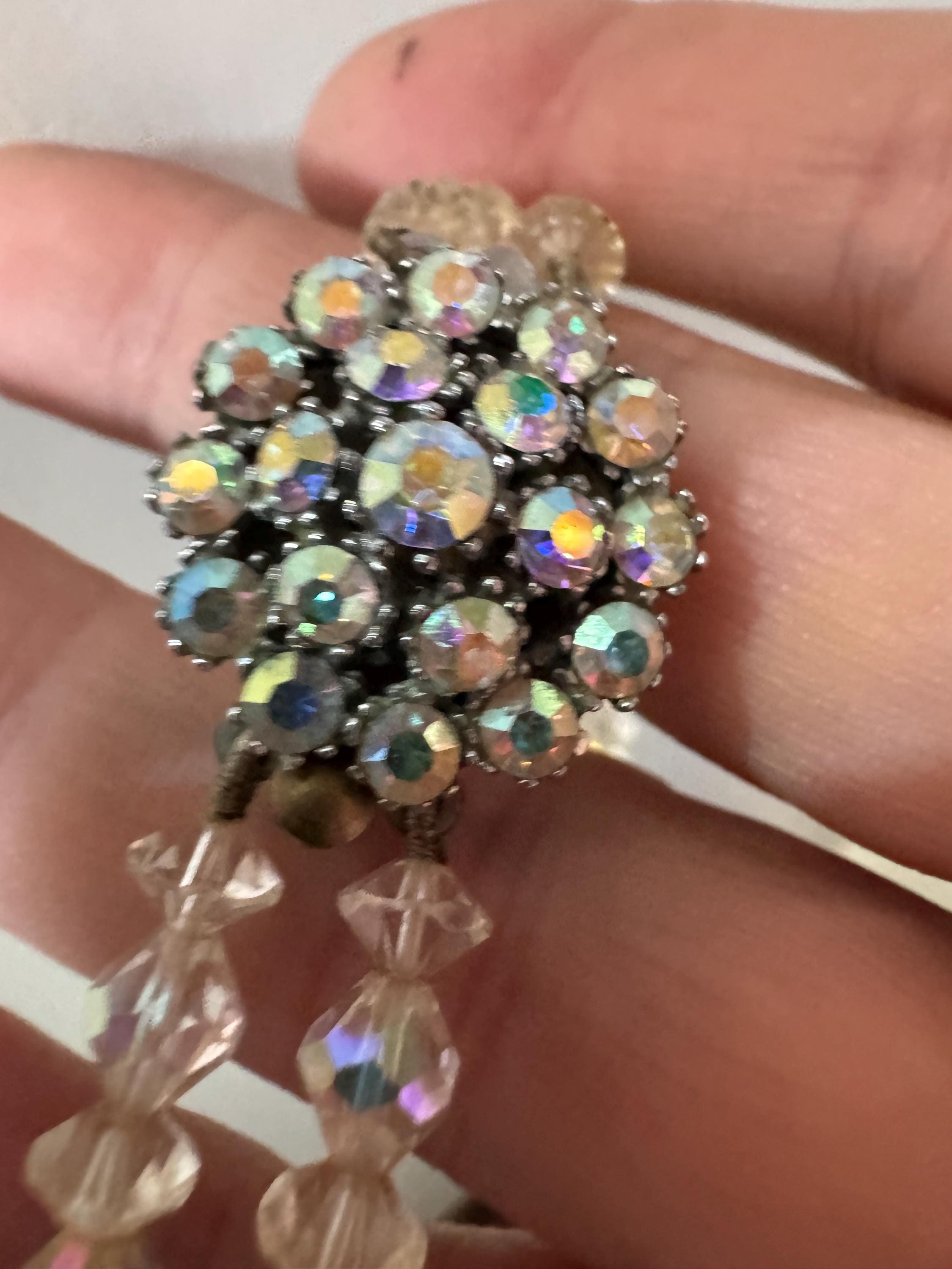 Art Deco Aurora Borealis Crystal Necklace: Double Strand Collar