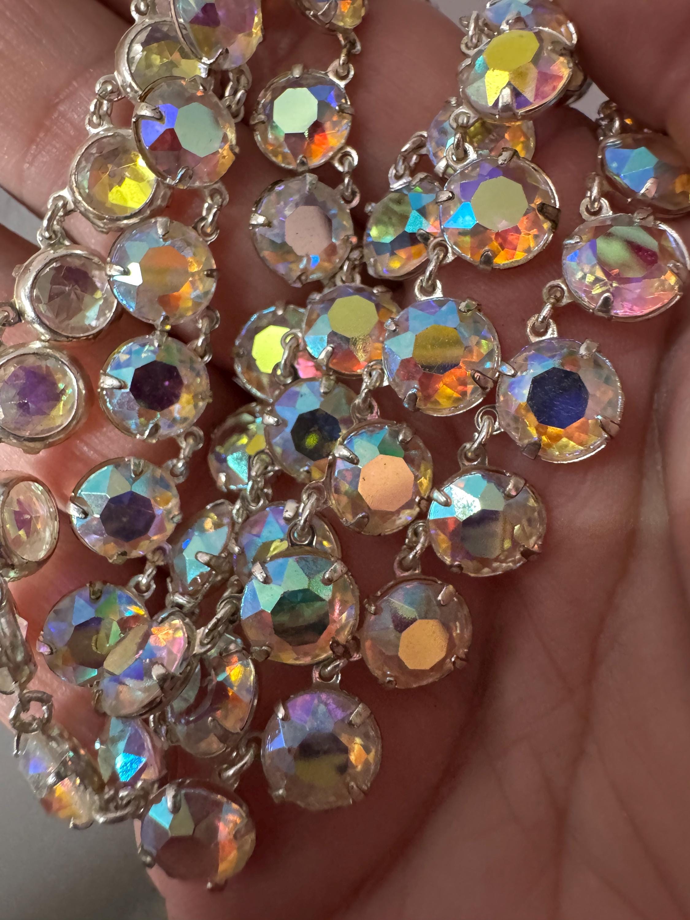 Aurora Borealis Choker Necklace: Sparkly Glass Bezel, Multi-Strand