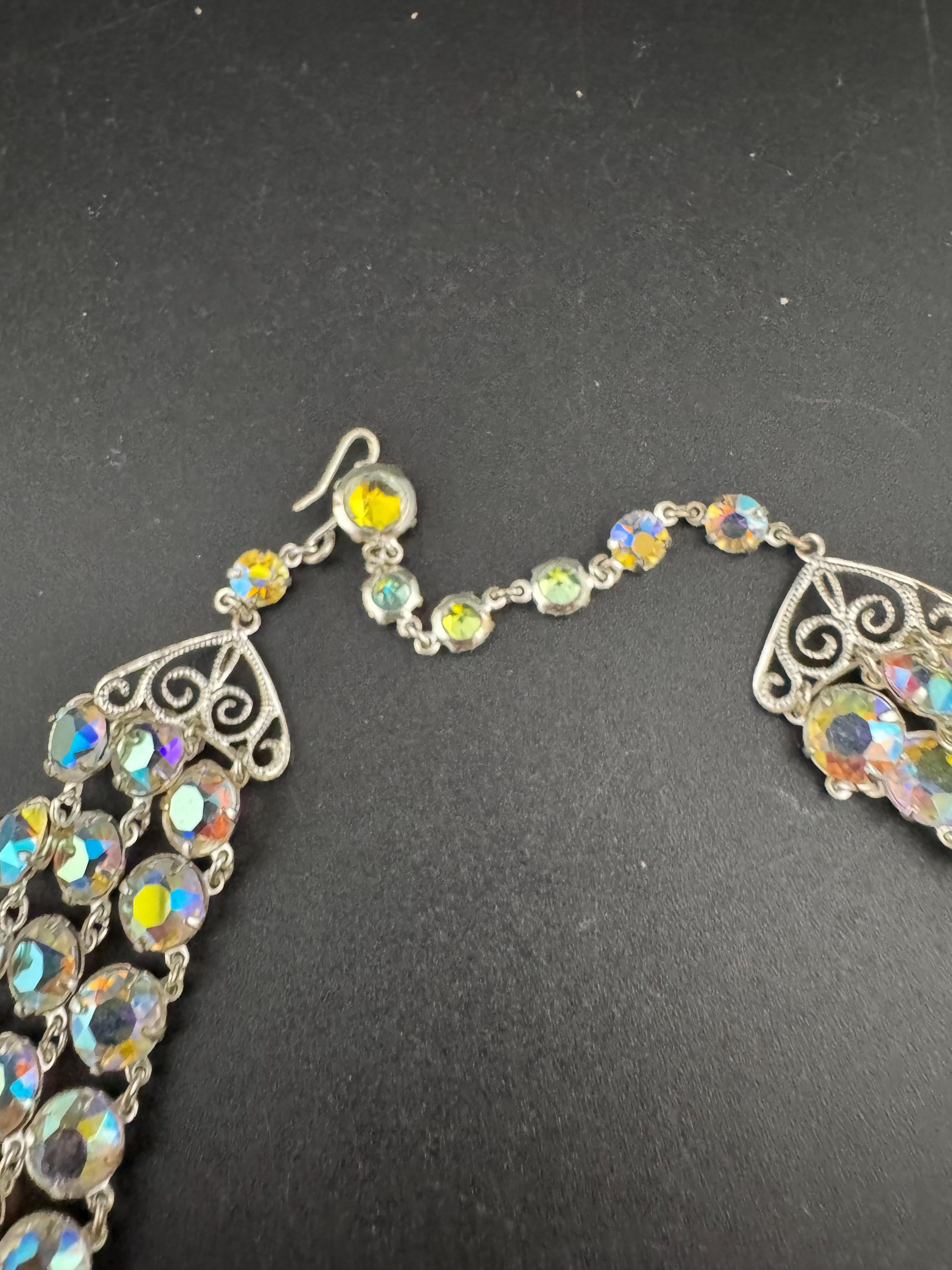 Aurora Borealis Choker Necklace: Sparkly Glass Bezel, Multi-Strand