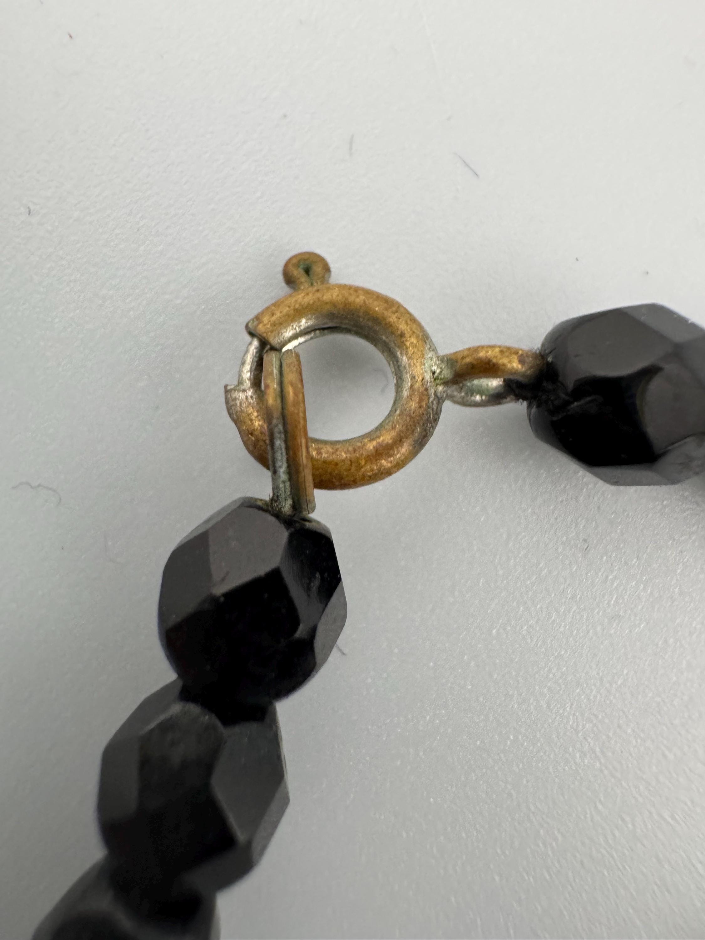 64cm long vintage French Jet Black Glass long beaded mid length necklace faceted glass beads vintage art deco 1920s 1930s