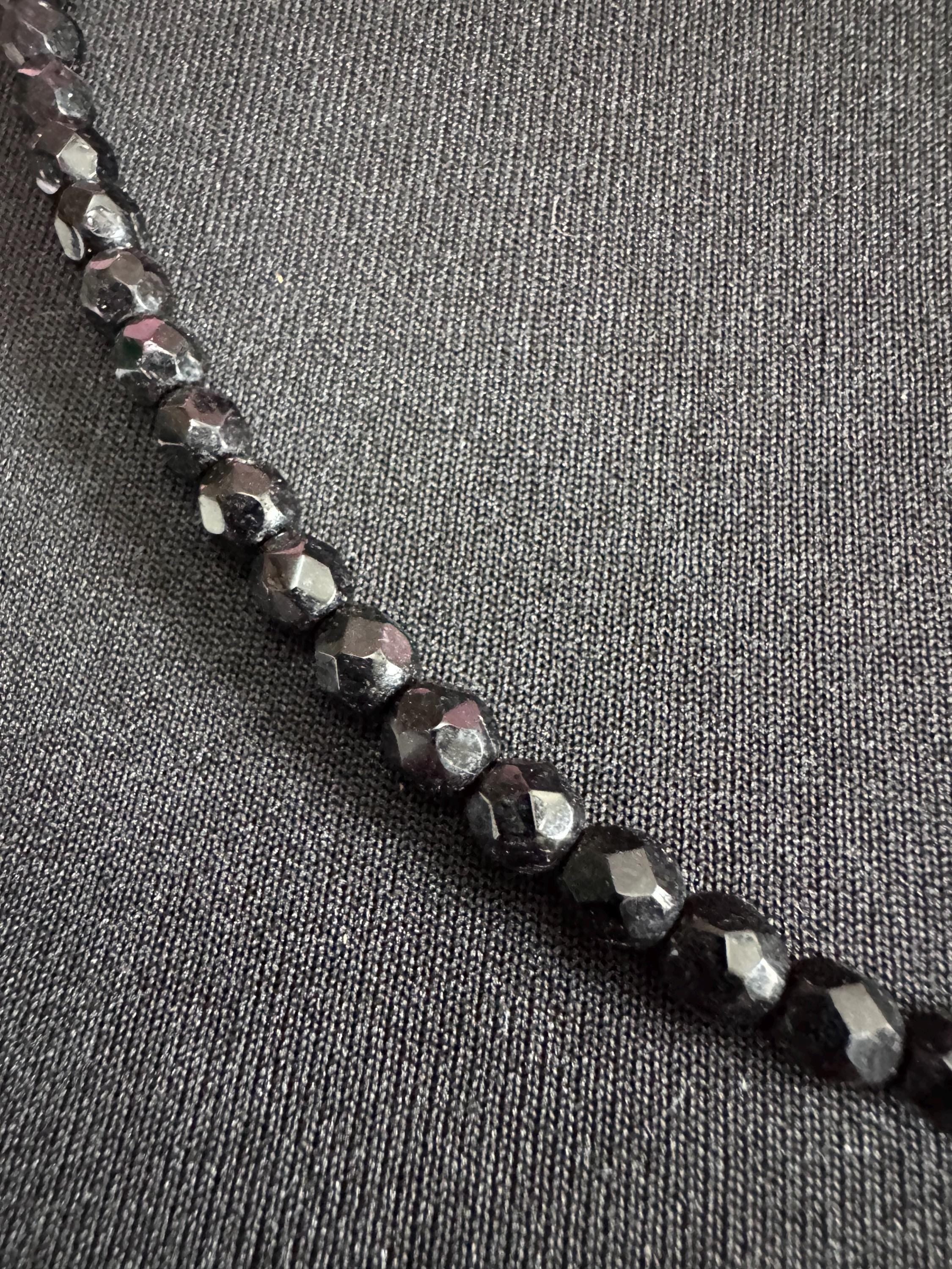 64cm long vintage French Jet Black Glass long beaded mid length necklace faceted glass beads vintage art deco 1920s 1930s