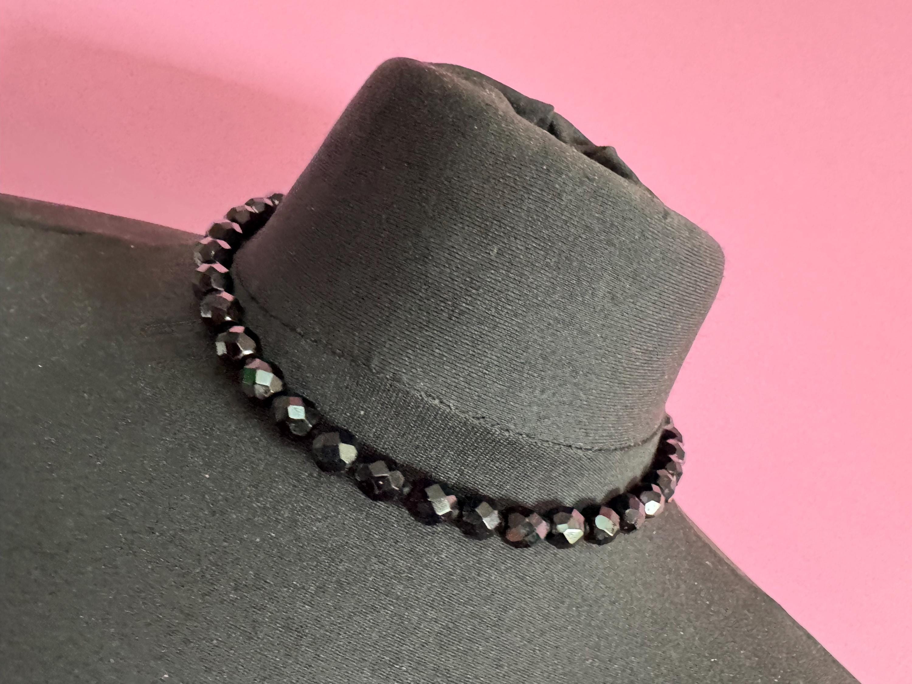 44cm short vintage French Jet Black Glass long beaded collar choker necklace, faceted glass beads vintage art deco 1920s 1930s