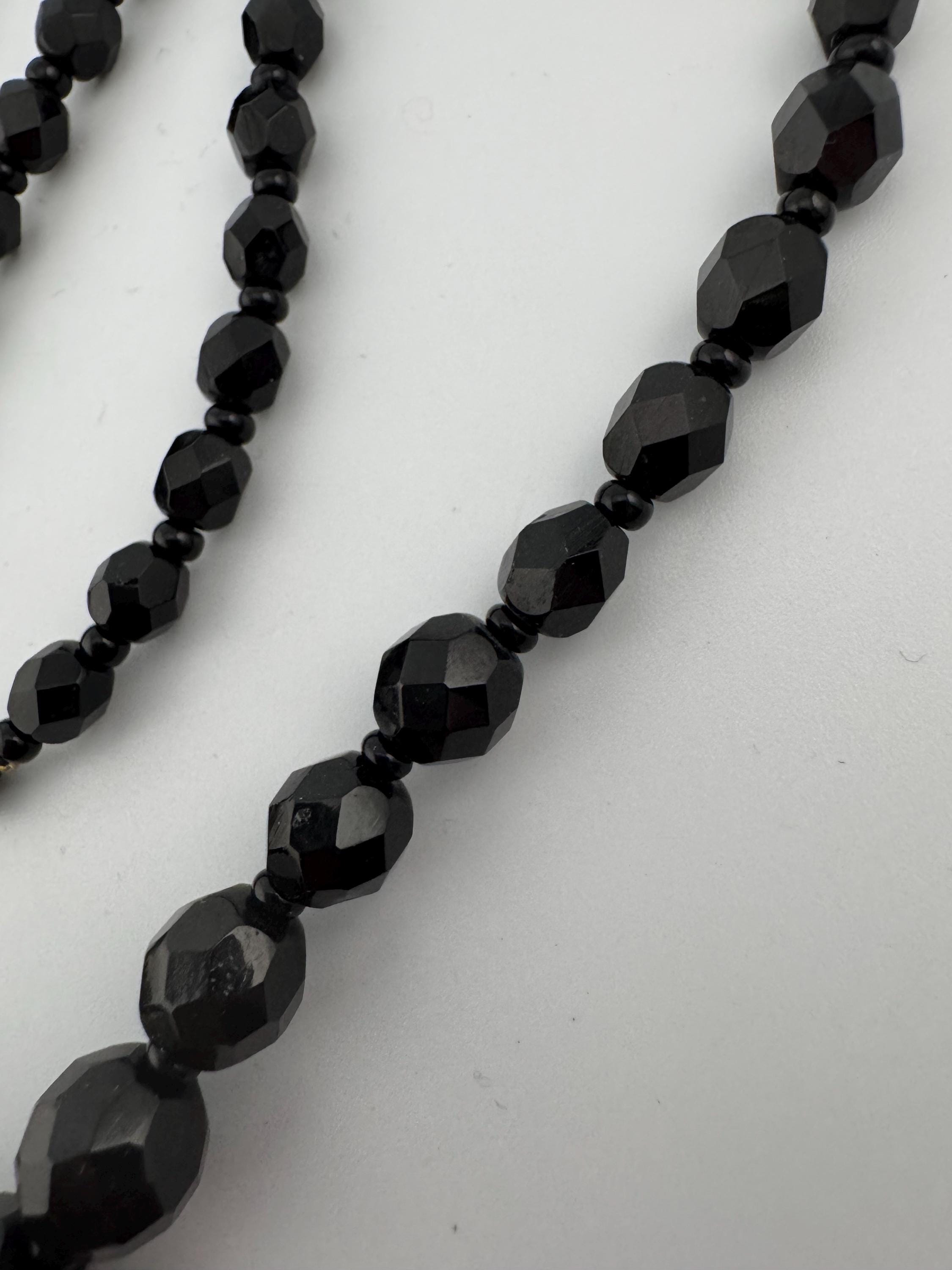 47cm short vintage French Jet Black Glass long beaded collar choker necklace, faceted glass beads vintage art deco 1920s 1930s