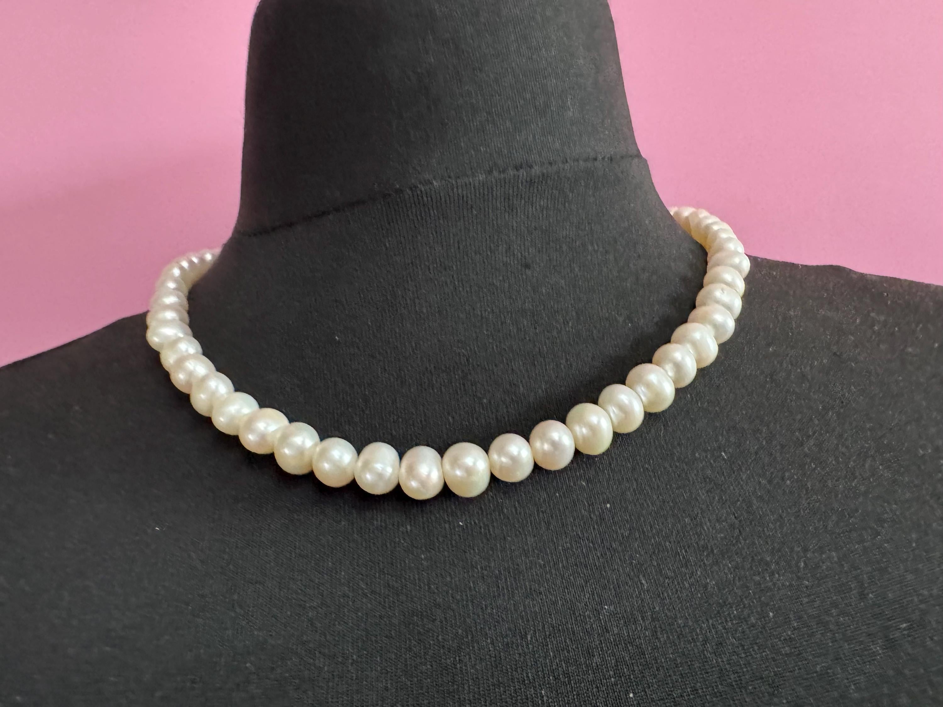 White Natural freshwater pearl beaded collar necklace 51cm