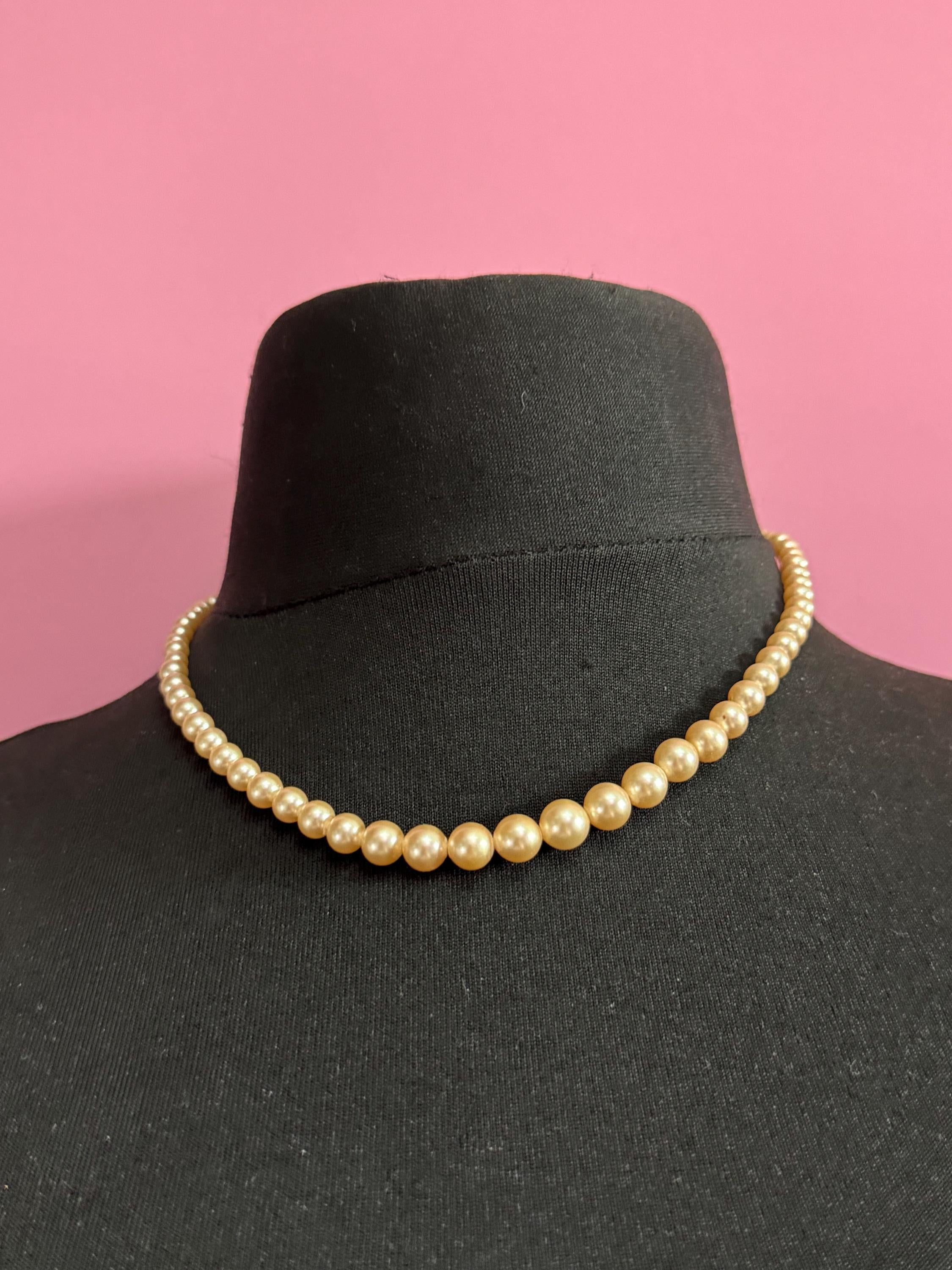 Lotus boxed vintage single strand cream glass knotted graduated pearl necklace silver plated clasp 46cm