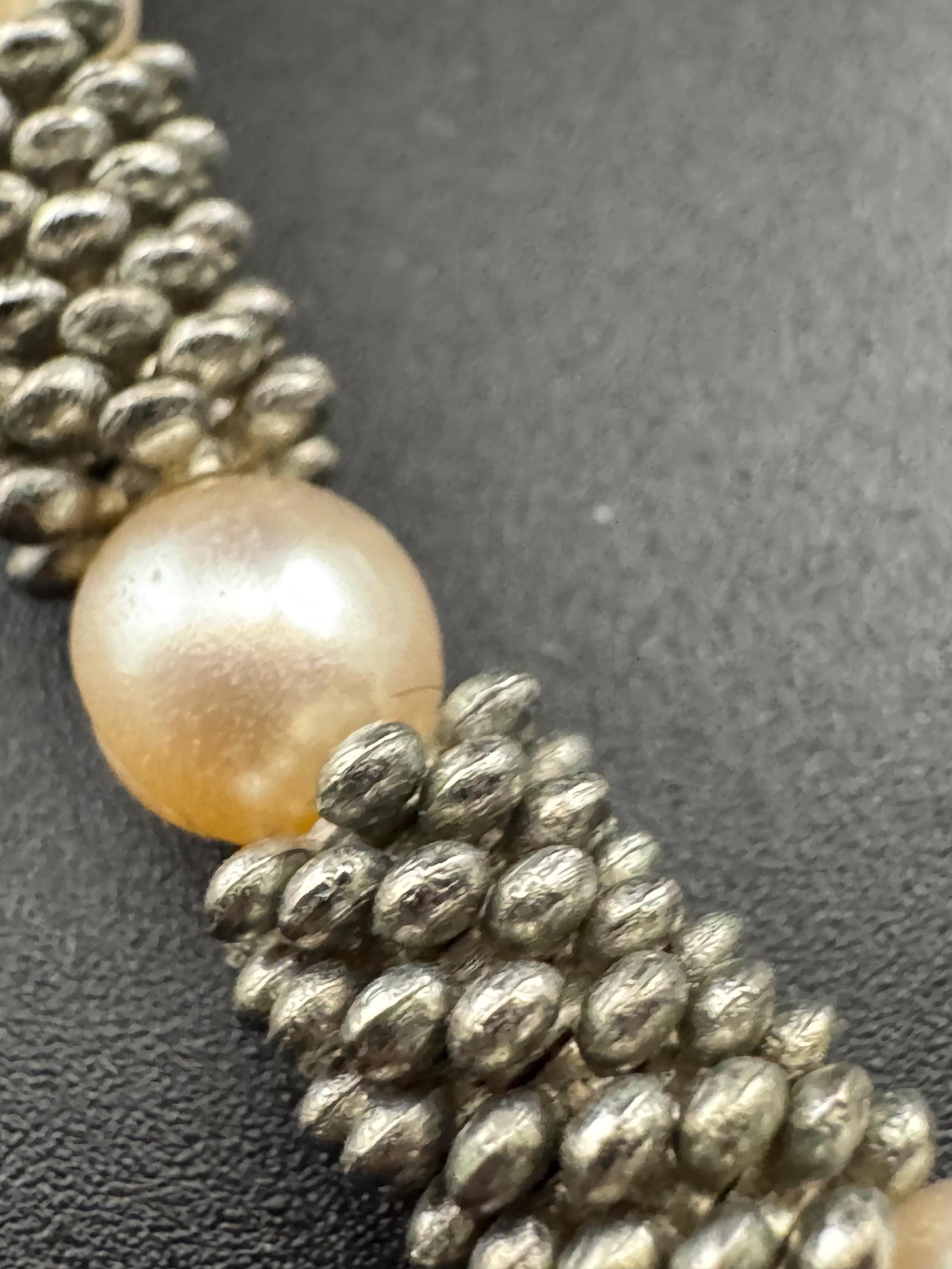 vintage freshwater pearl necklace modernist silver tone beads 52cm 8mm beads, senorita white metal clasp