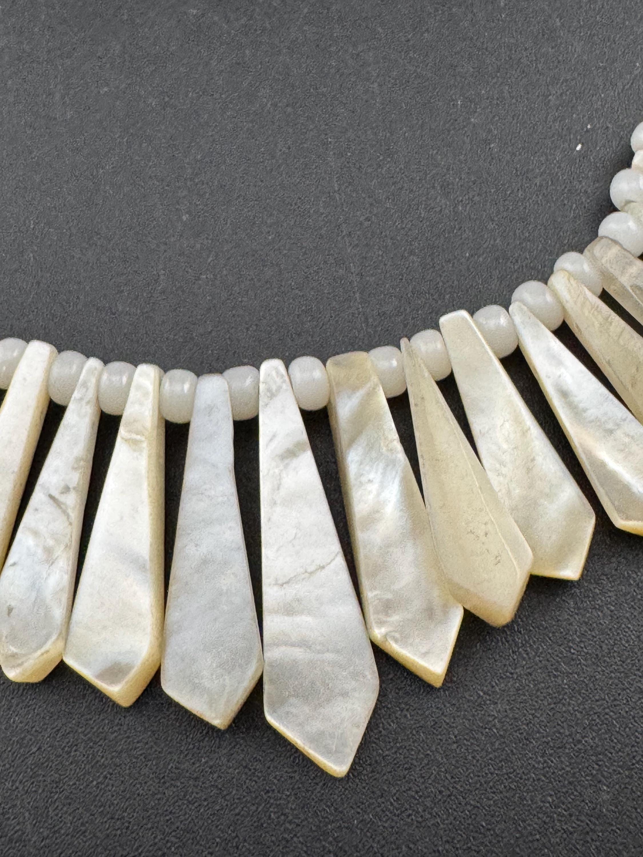 Vintage mother of pearl MOP Natural shell beaded necklace choker 50cm long summer nautical boho festival style