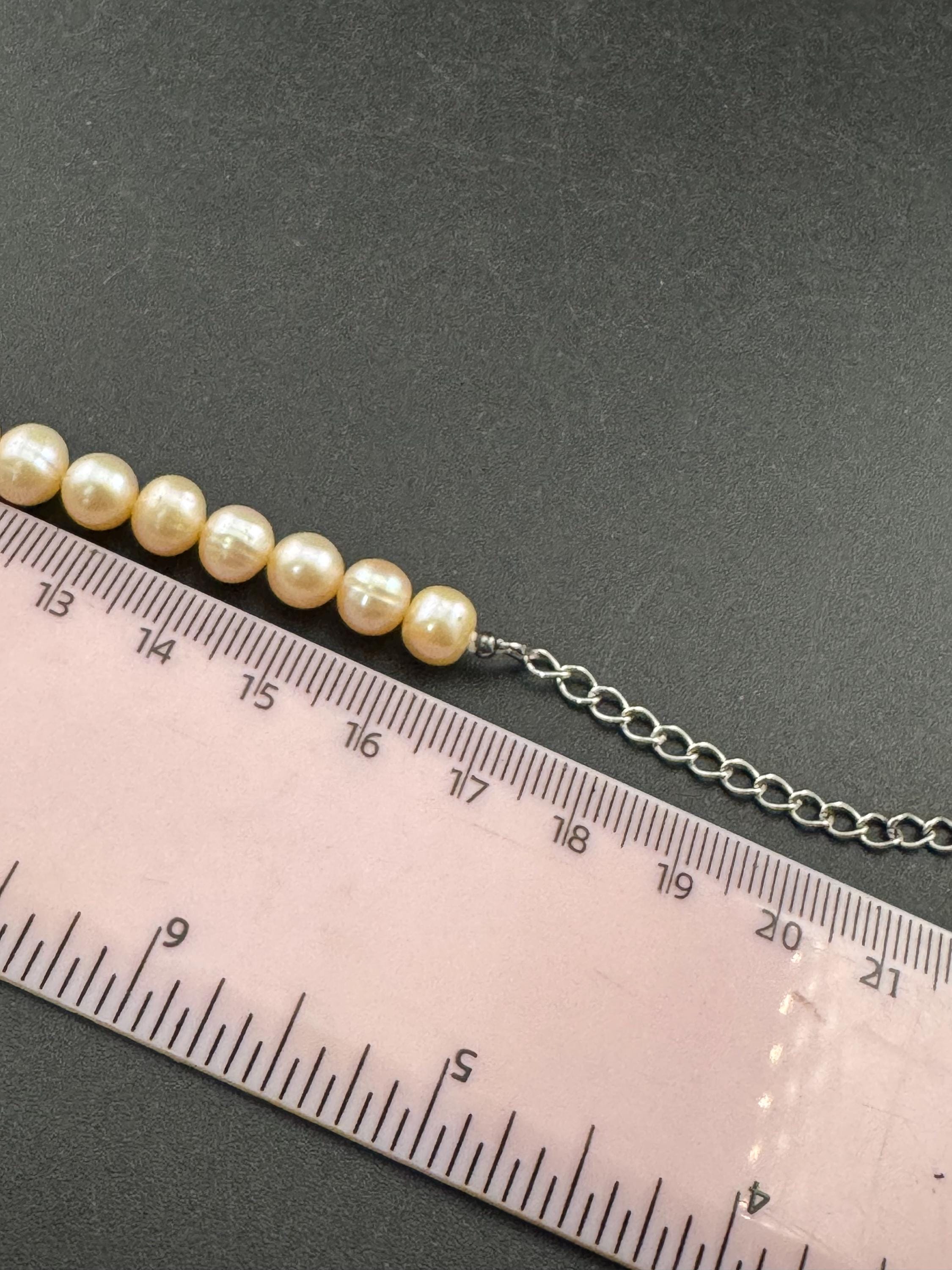 Vintage 925 sterling silver clasp modernist genuine pink beige freshwater pearl beaded bracelet 17-25cm