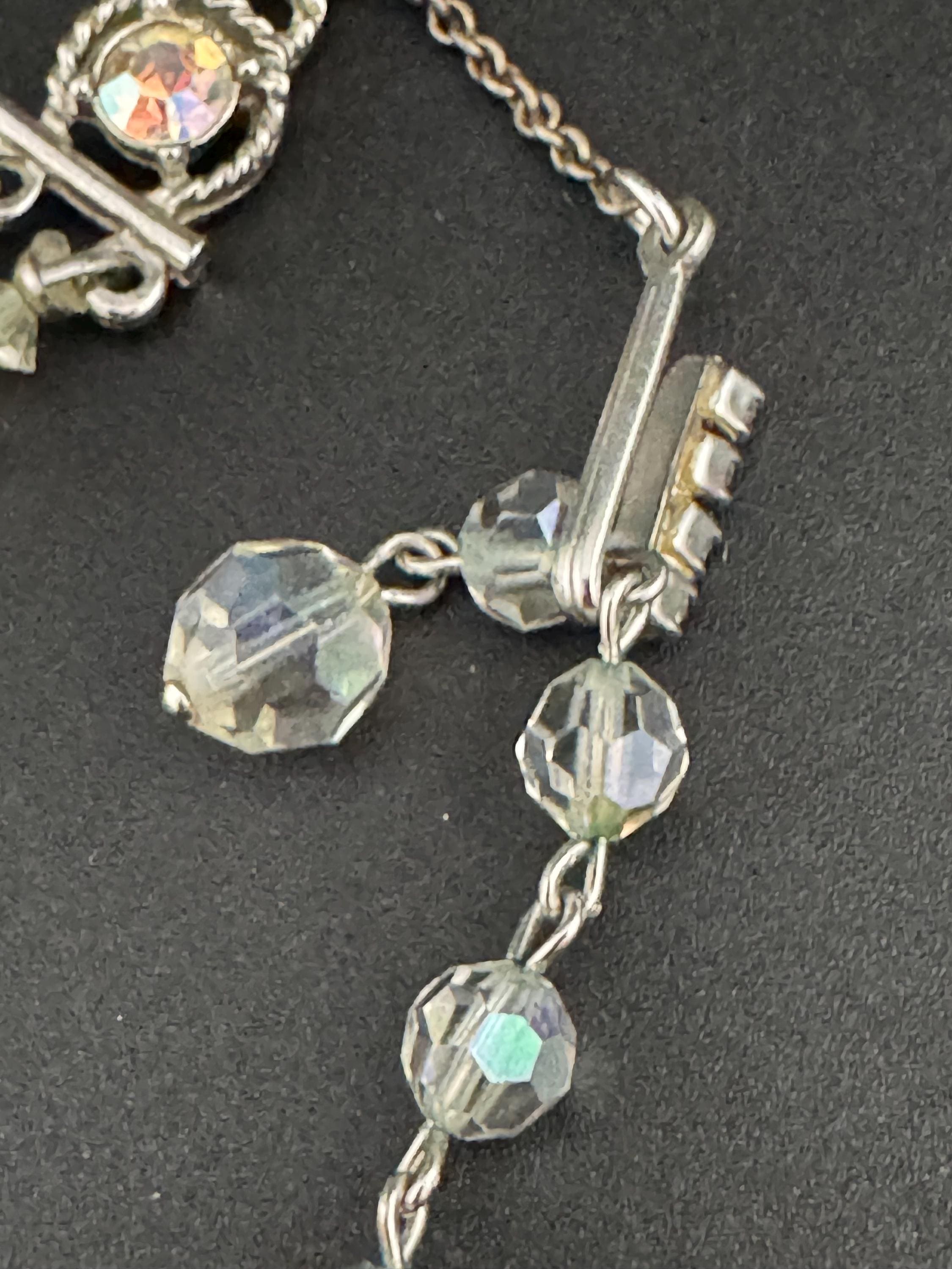 Art Deco clear AB rainbow Aurora borealis glass Crystal 2 row double strand beaded collar necklace