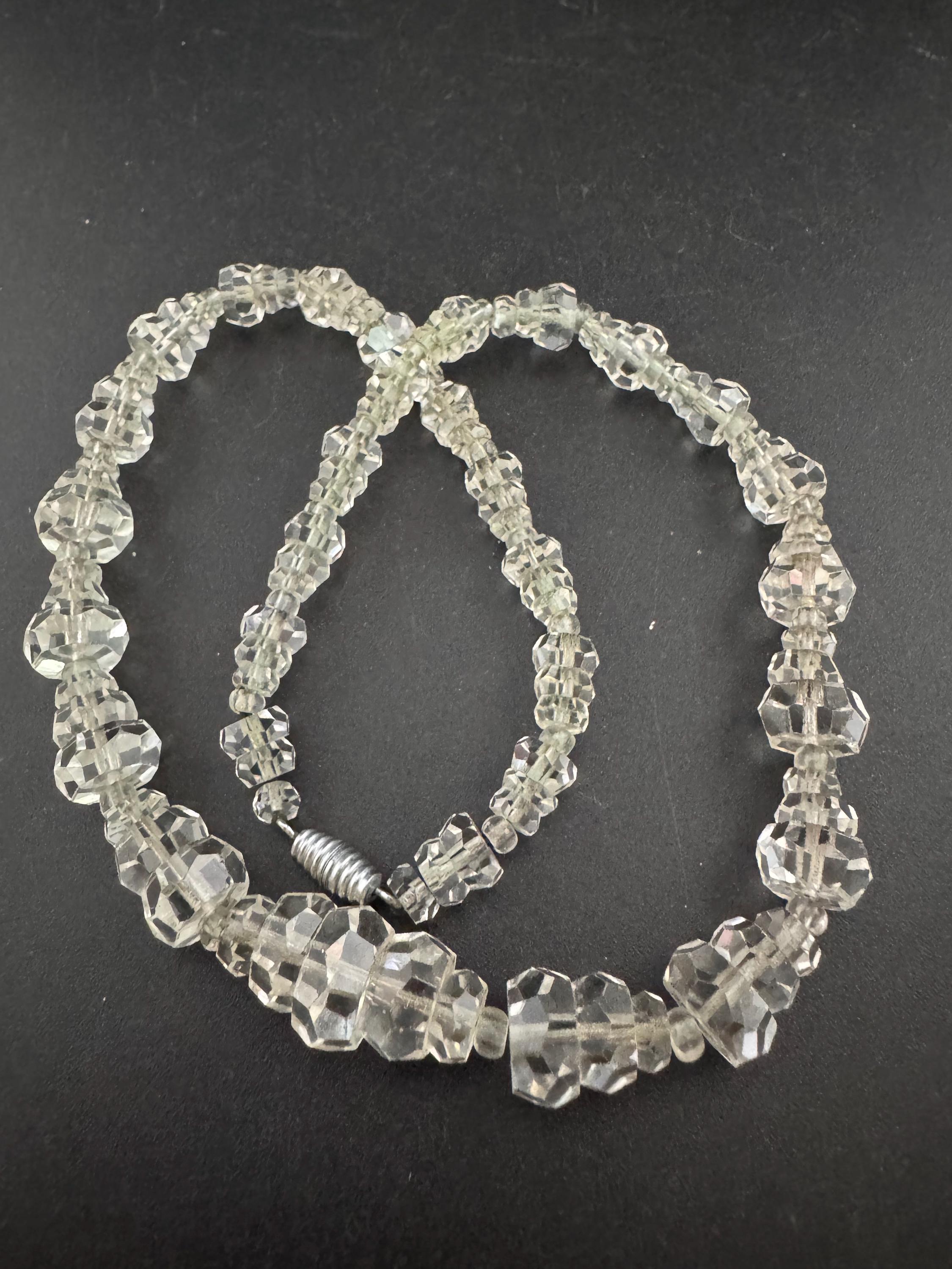 Vintage Art Deco clear cut glass Crystal beaded necklace 43cm 1930s