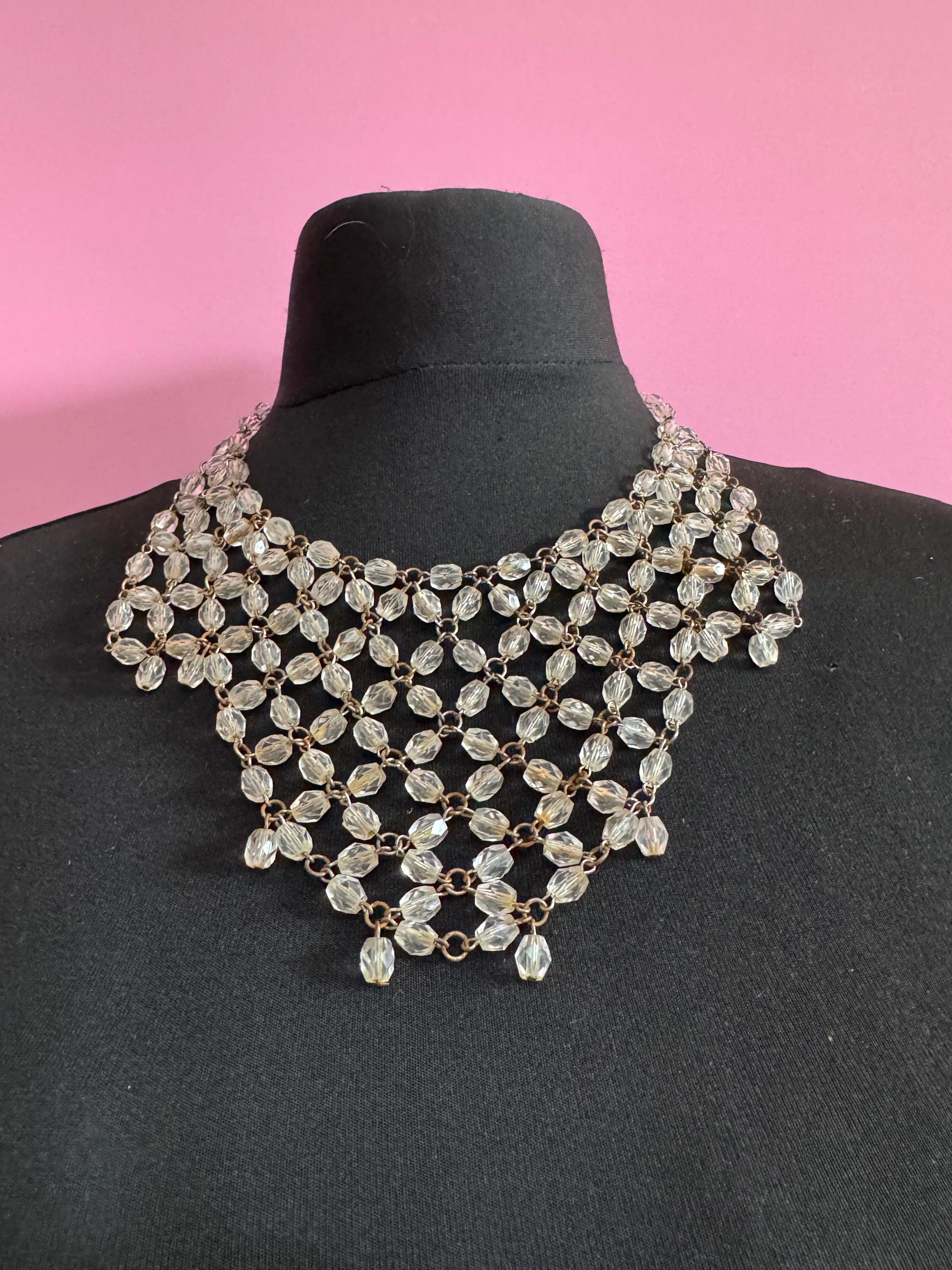Lightweight plastic faceted beaded chainmail bib necklace 48cm as seen