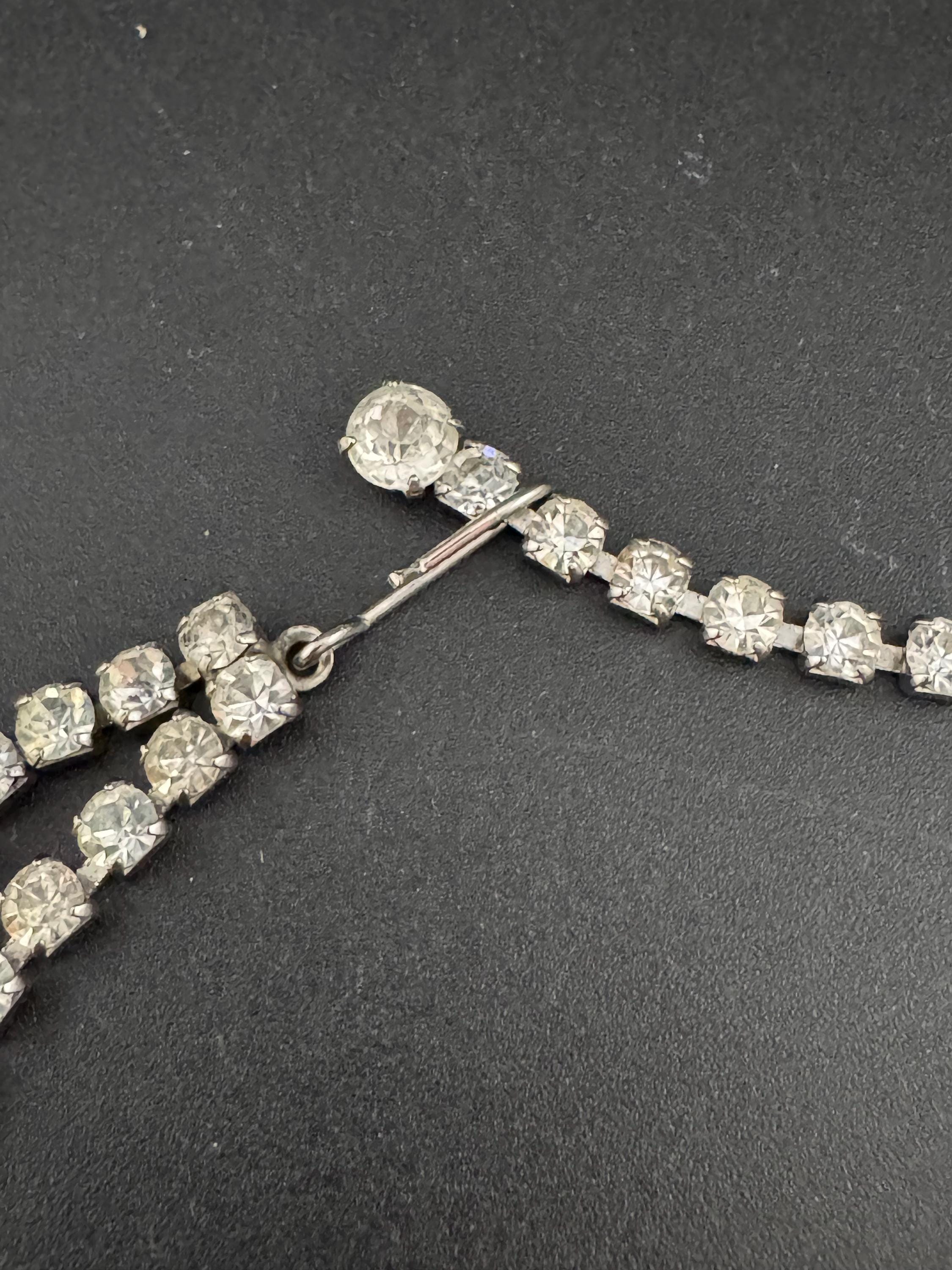 Dainty sit on the neck petite 38cm vintage clear diamanté rhinestone crystal silver tone choker necklace mid century