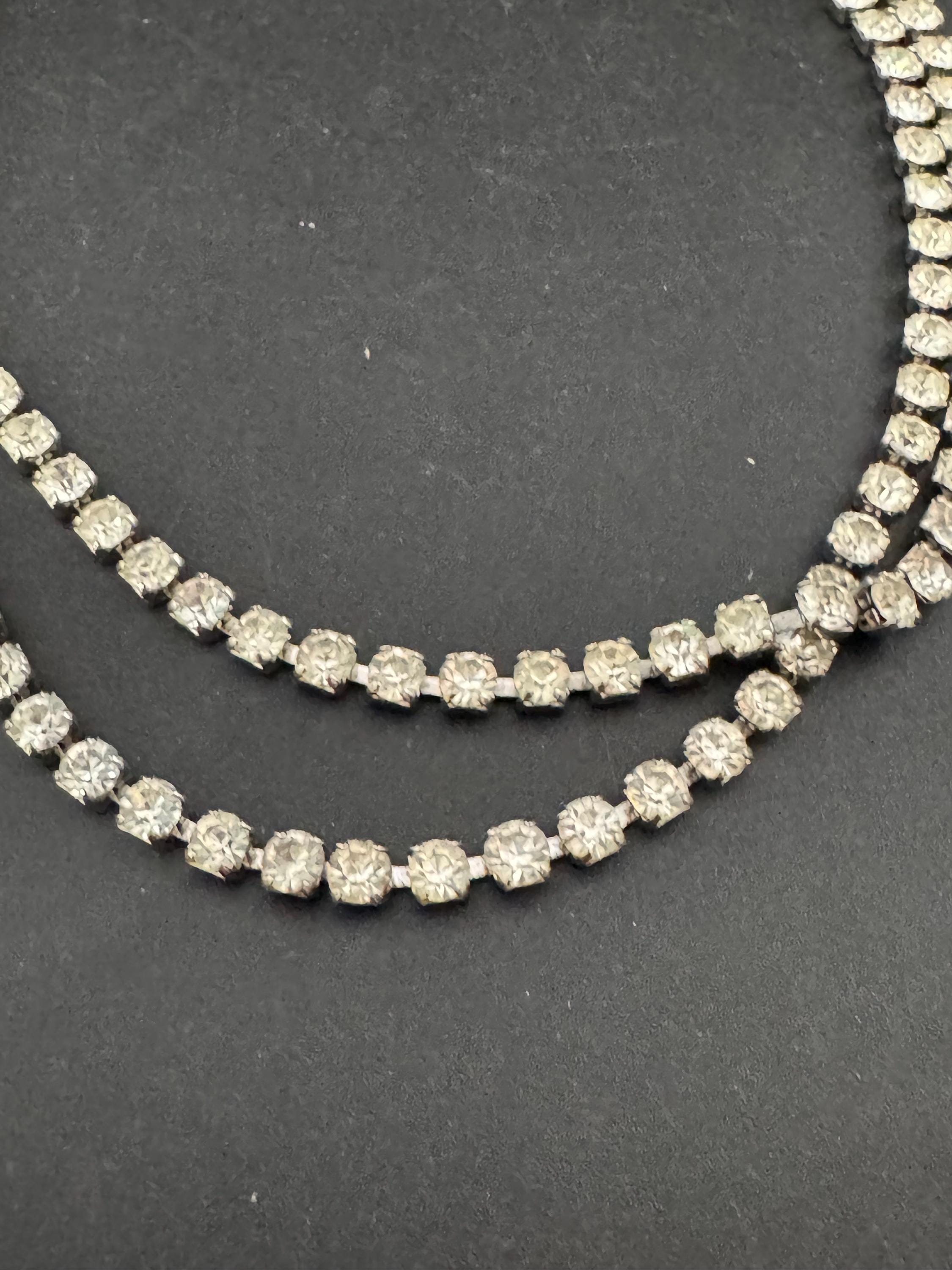 Dainty sit on the neck petite 38cm vintage clear diamanté rhinestone crystal silver tone choker necklace mid century