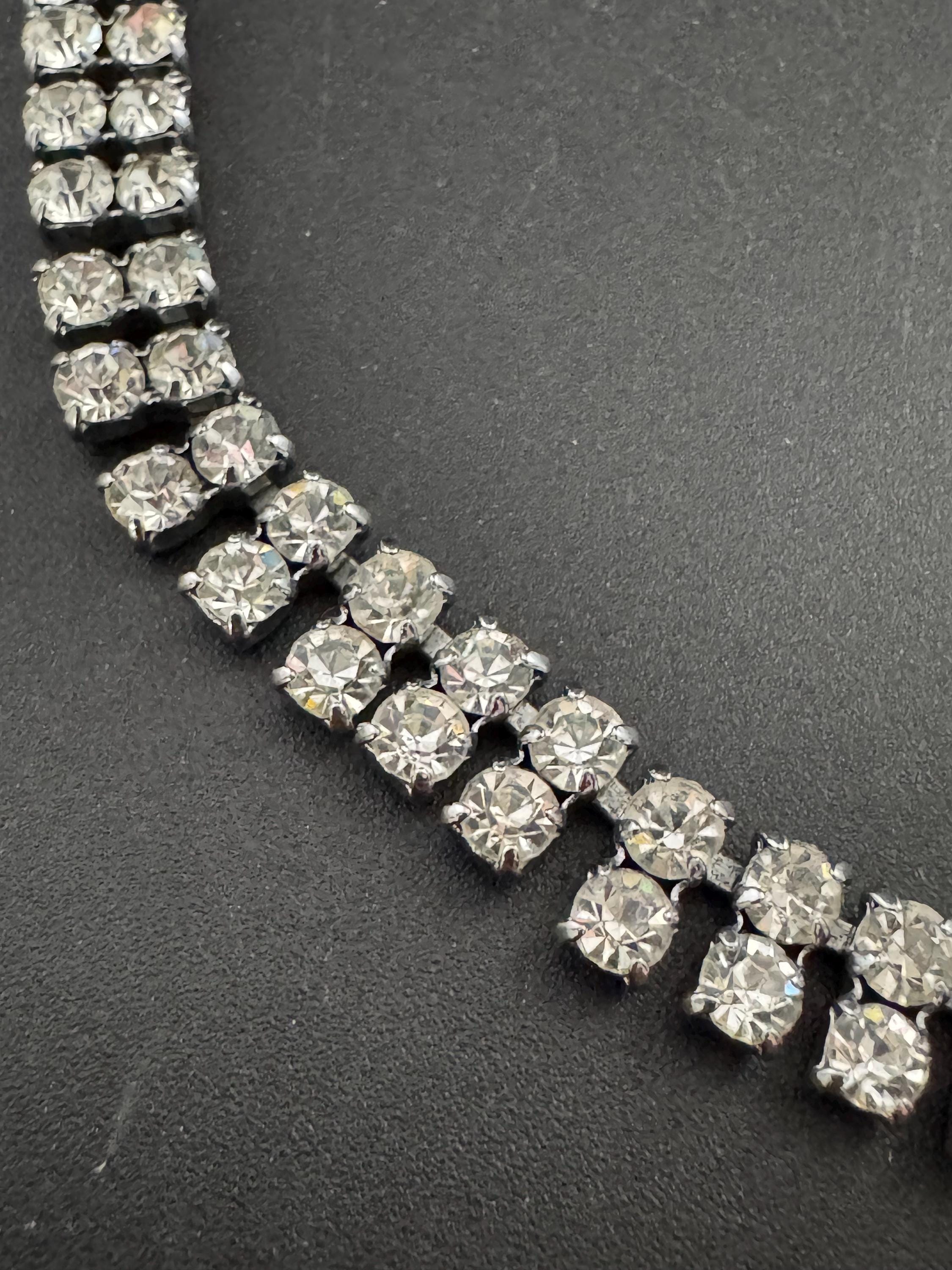 Dainty sit on the neck petite 39cm vintage clear diamanté rhinestone crystal silver tone choker necklace mid century