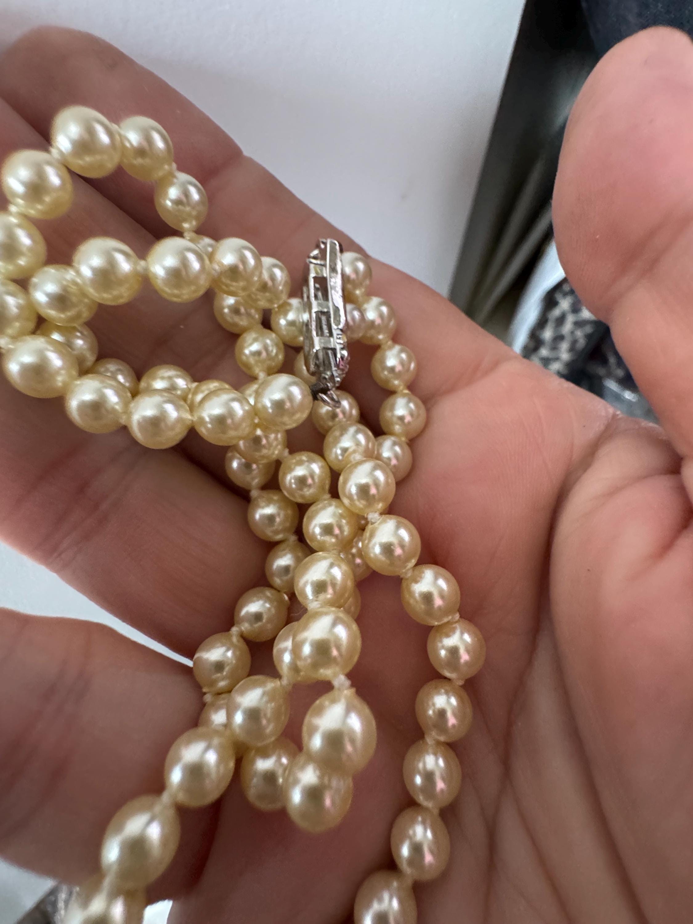 vintage cream knotted glass pearl necklace silver tone 47cm 6mm beads