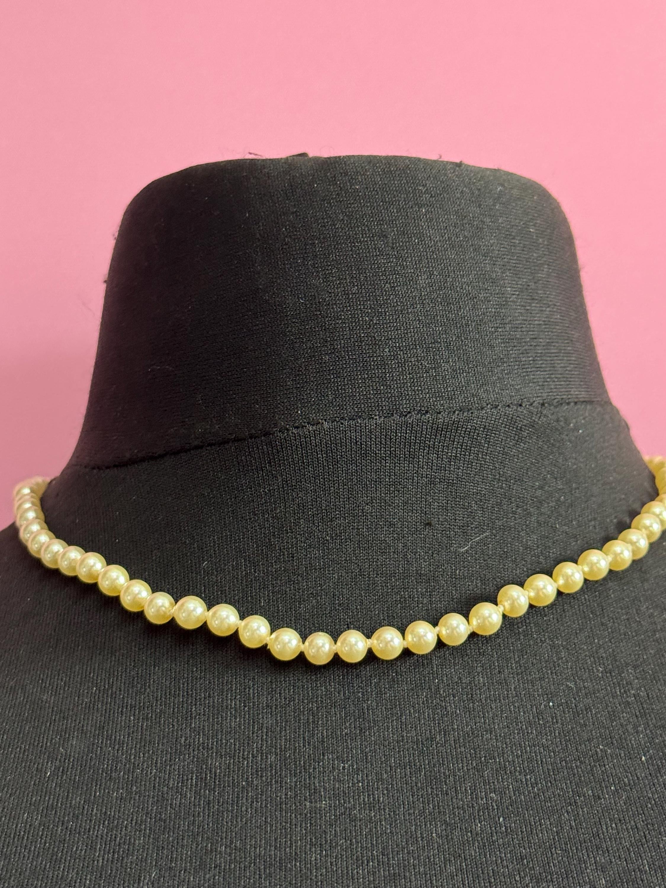 vintage cream knotted glass pearl necklace silver tone 47cm 6mm beads