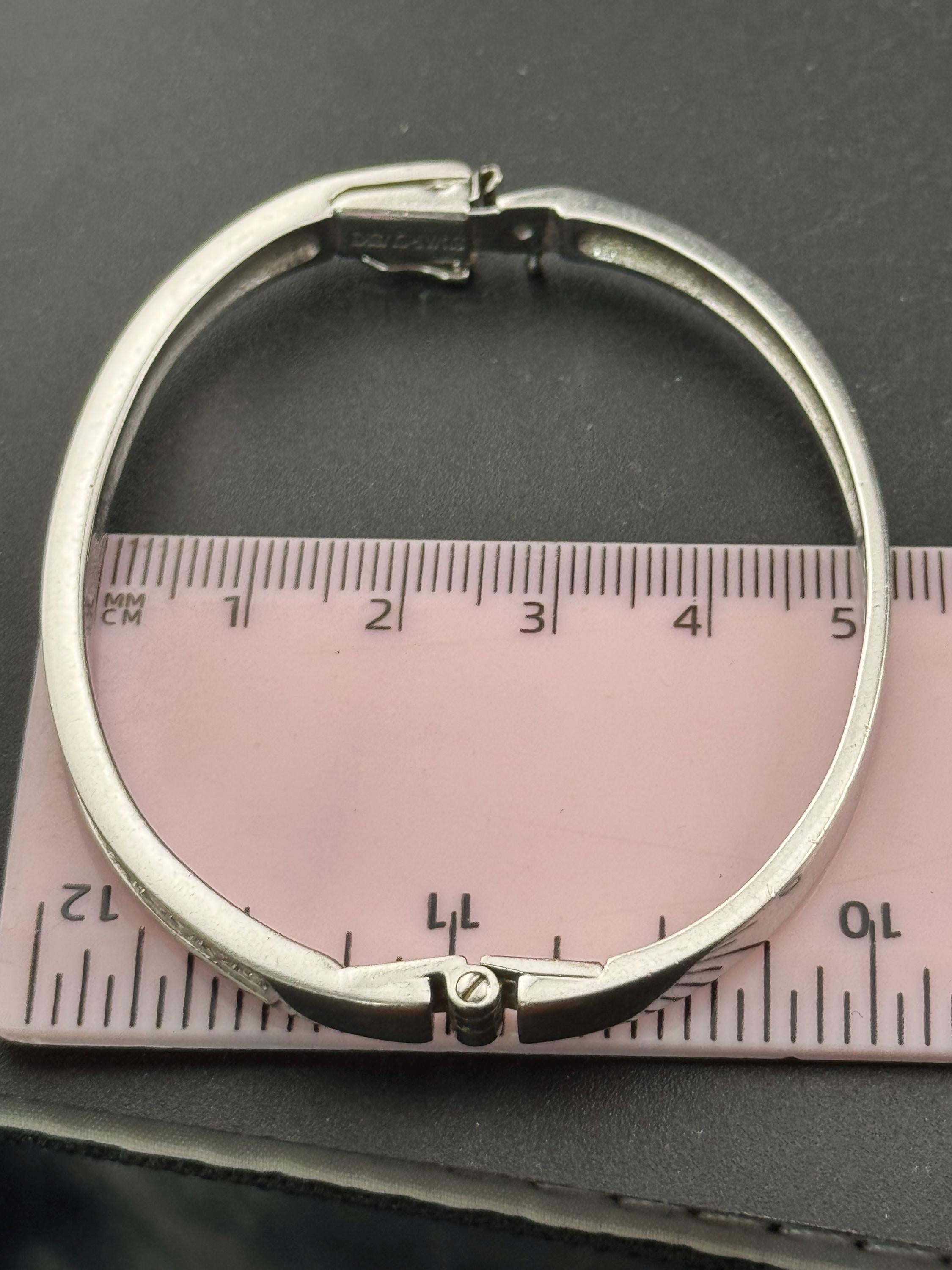 signed swan Swarovski crystal channel set slim silver plated clamper bangle