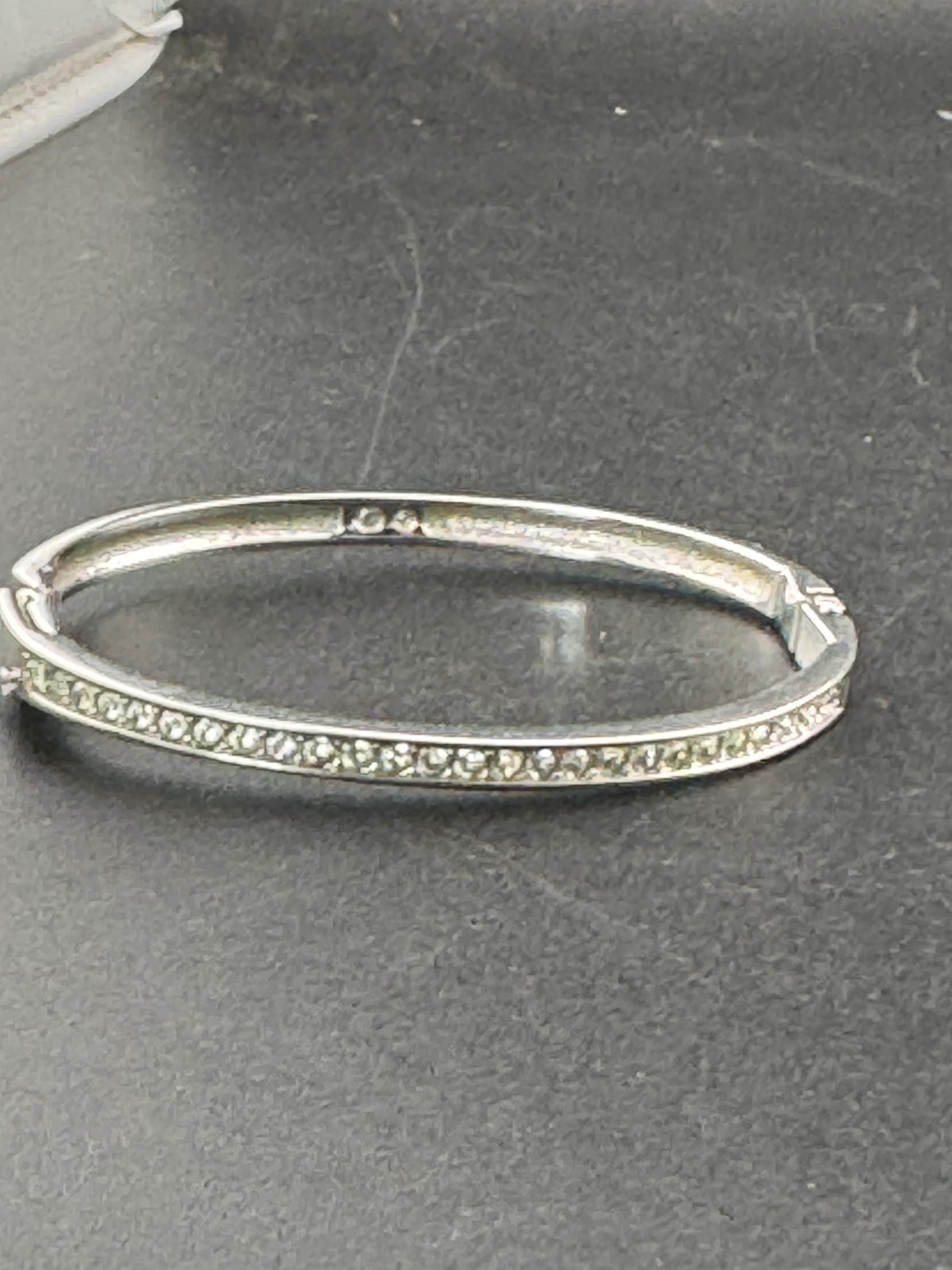 signed swan Swarovski crystal channel set slim silver plated clamper bangle