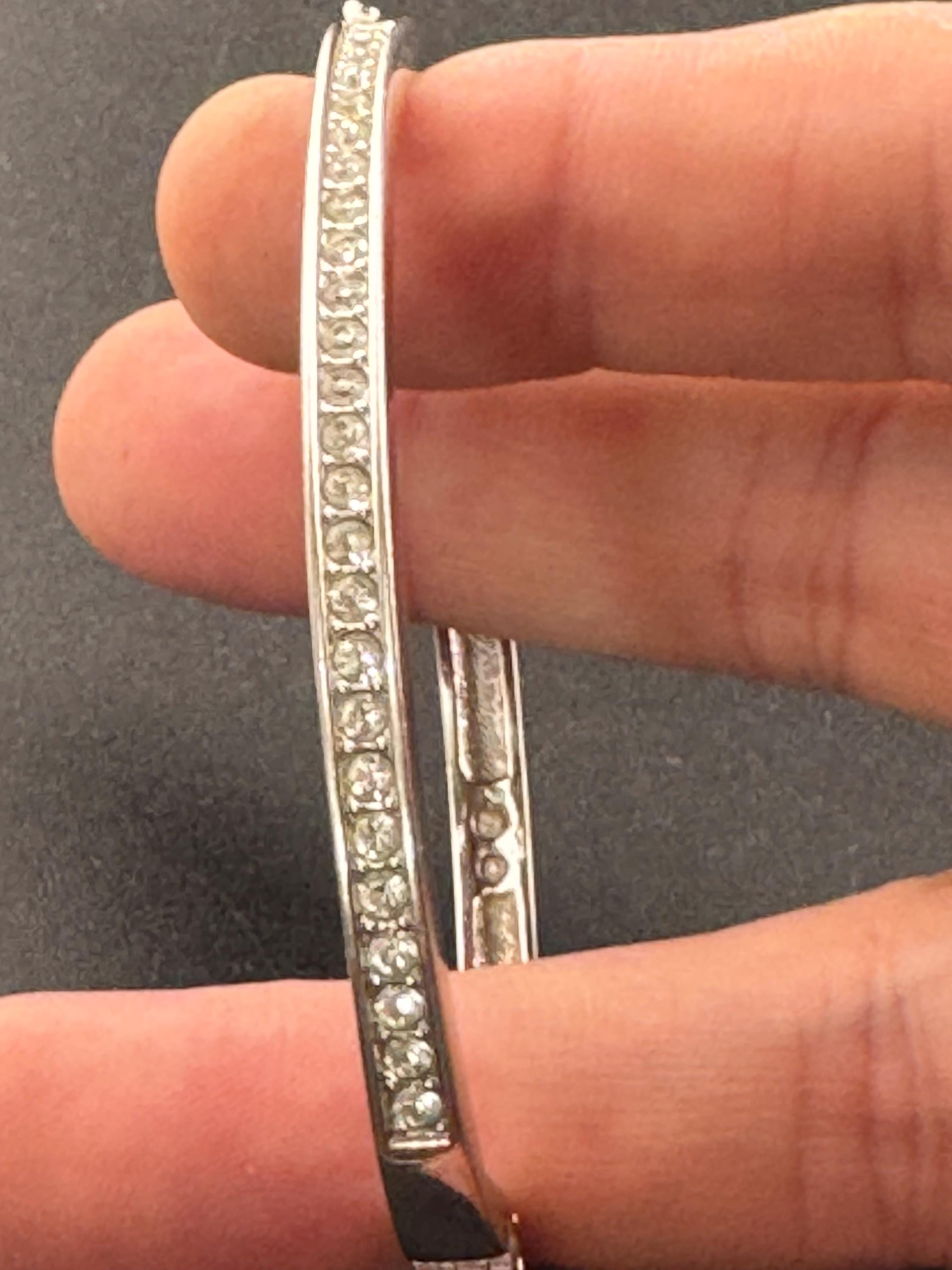 signed swan Swarovski crystal channel set slim silver plated clamper bangle