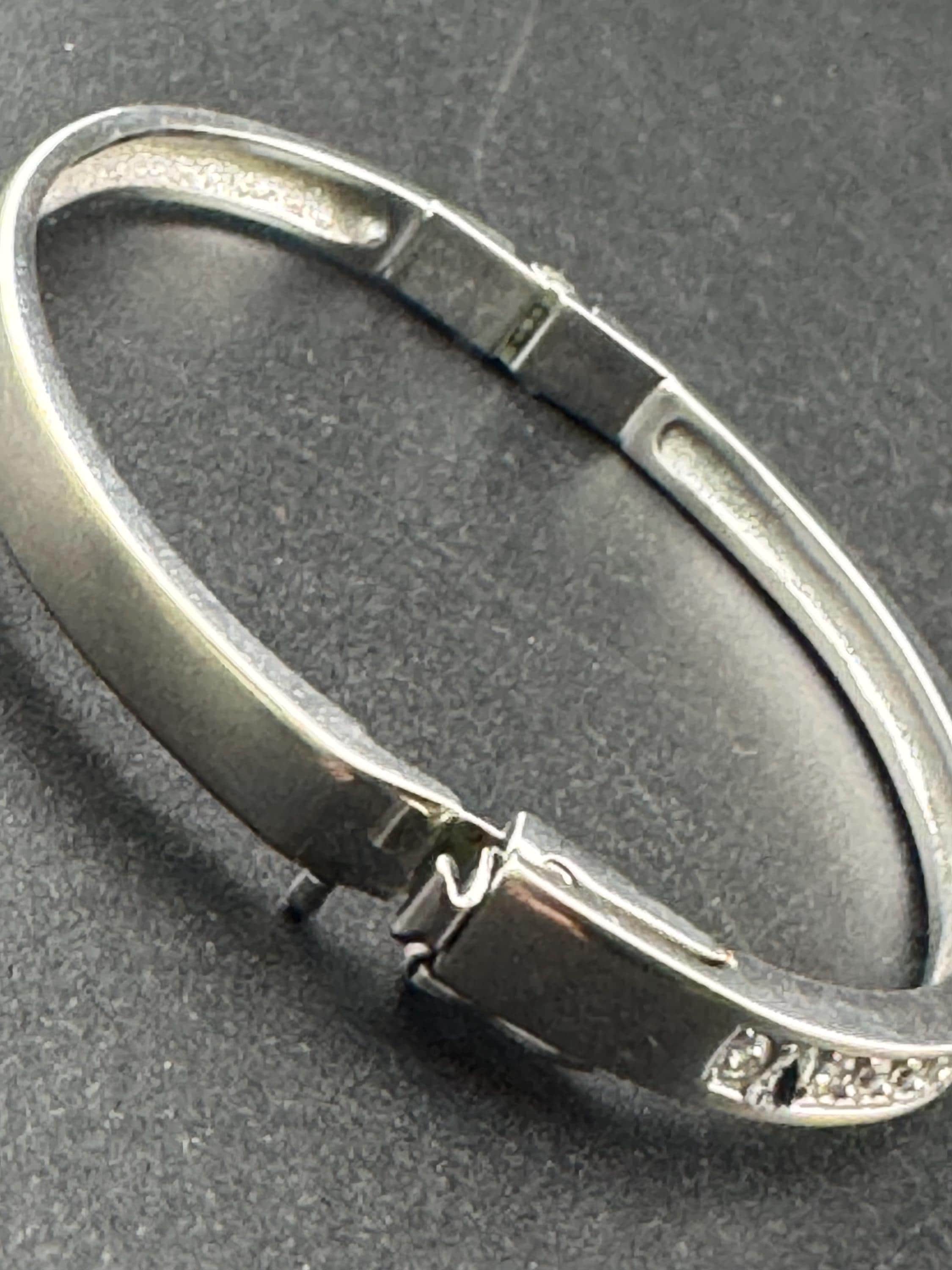 signed swan Swarovski crystal channel set slim silver plated clamper bangle