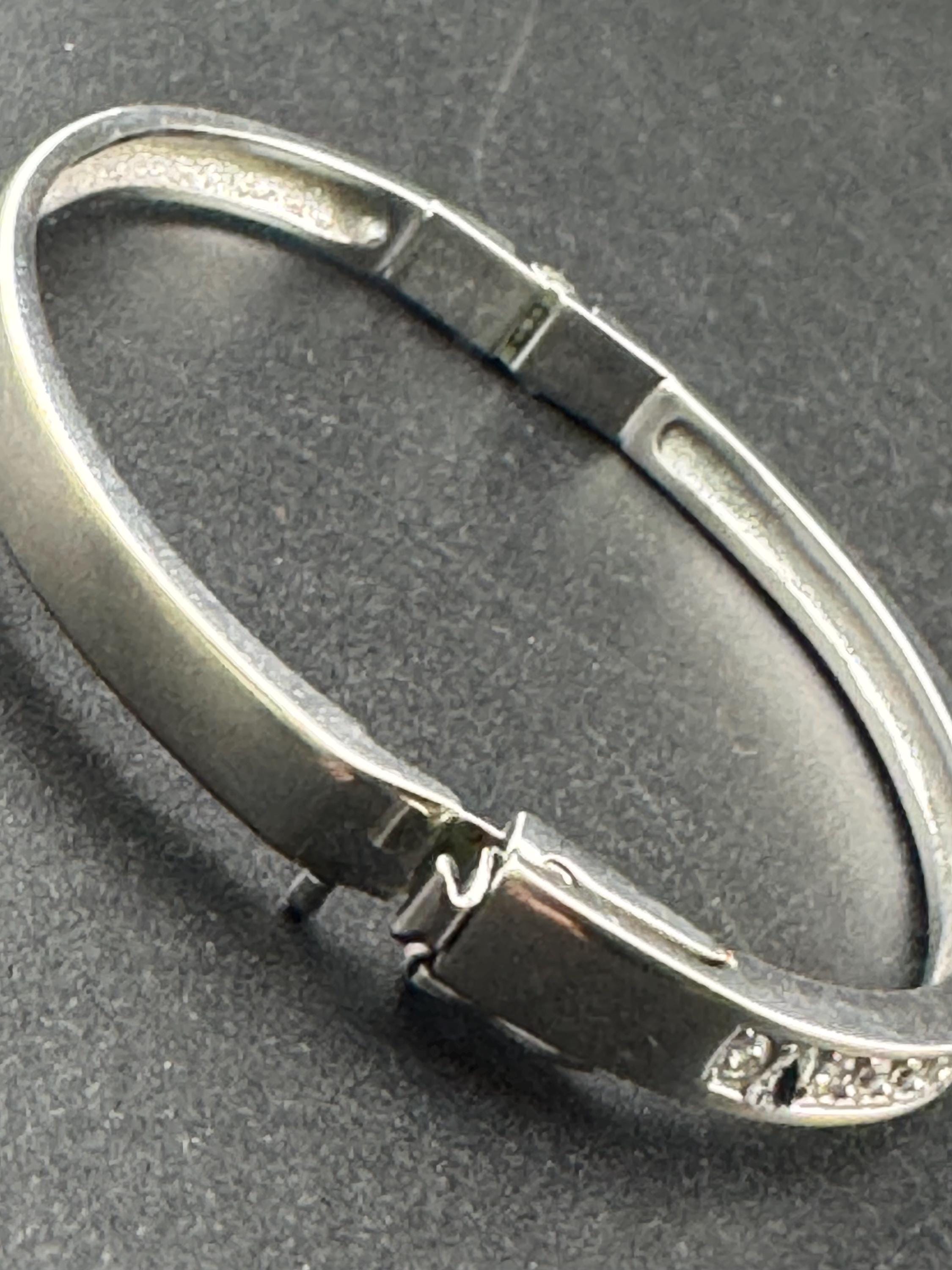 signed swan Swarovski crystal channel set slim silver plated clamper bangle