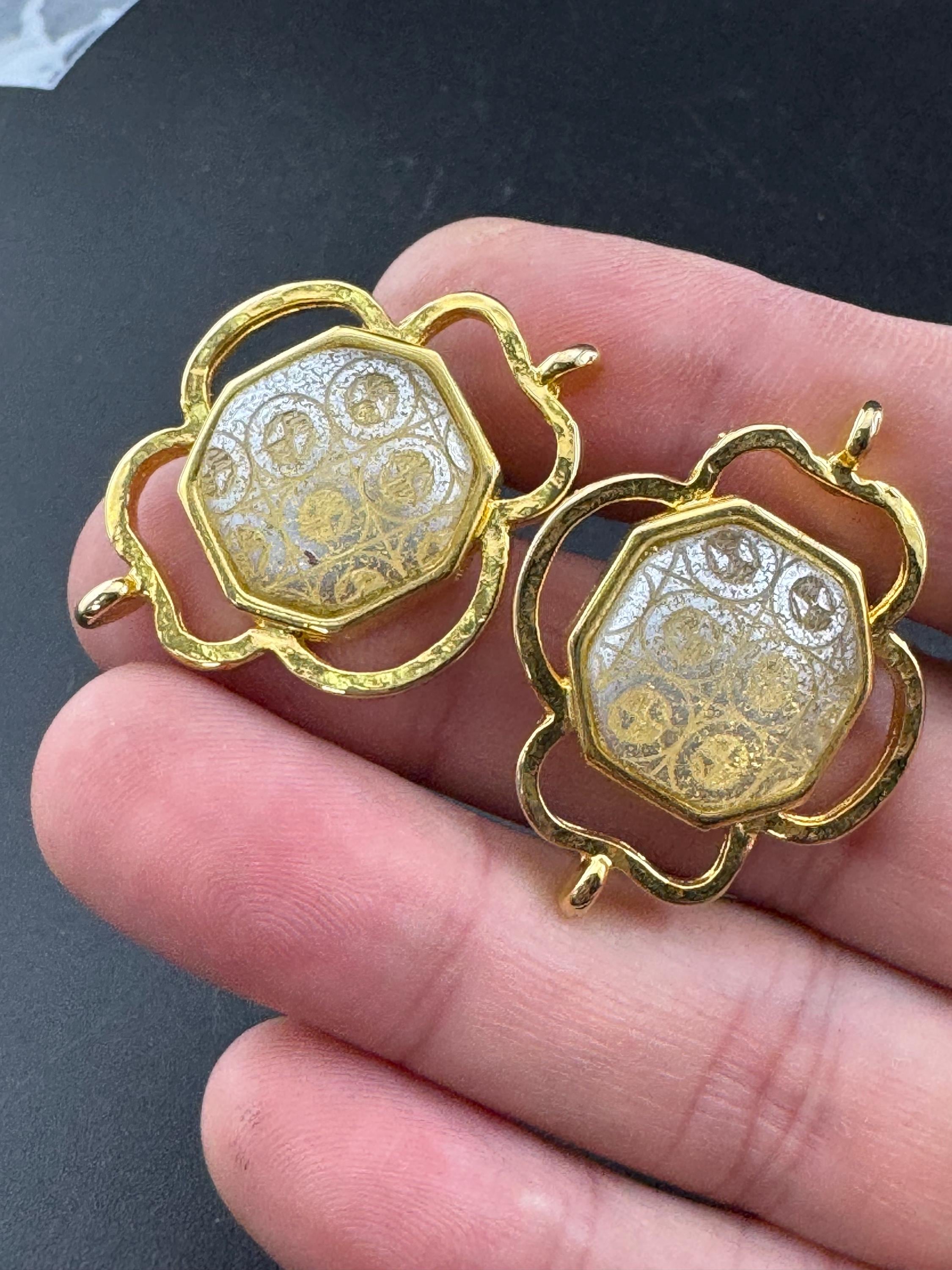 1980s Italian Gold Tone Octagon Clip On Earrings