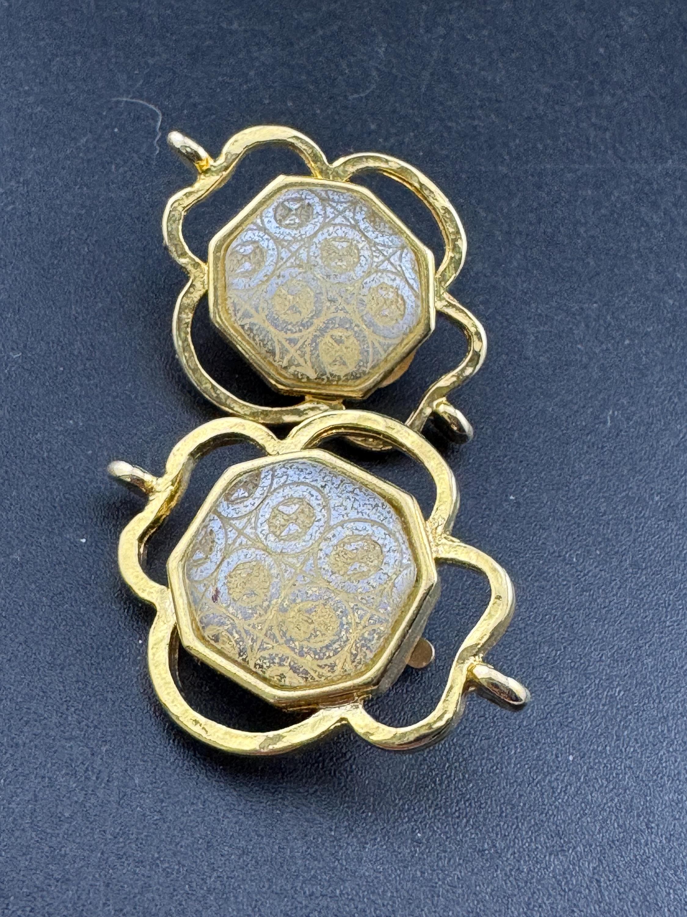 1980s Italian Gold Tone Octagon Clip On Earrings