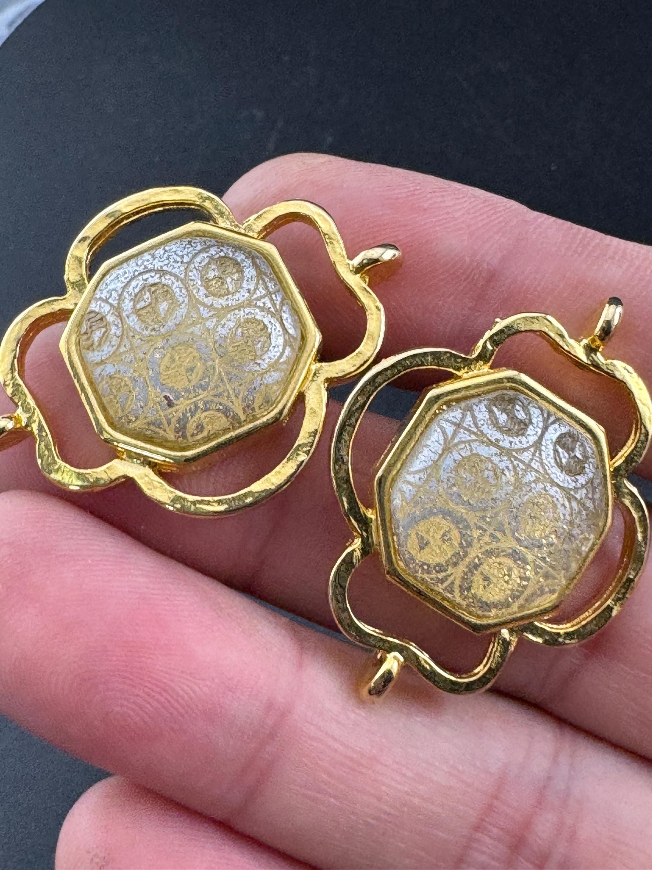 1980s Italian Gold Tone Octagon Clip On Earrings