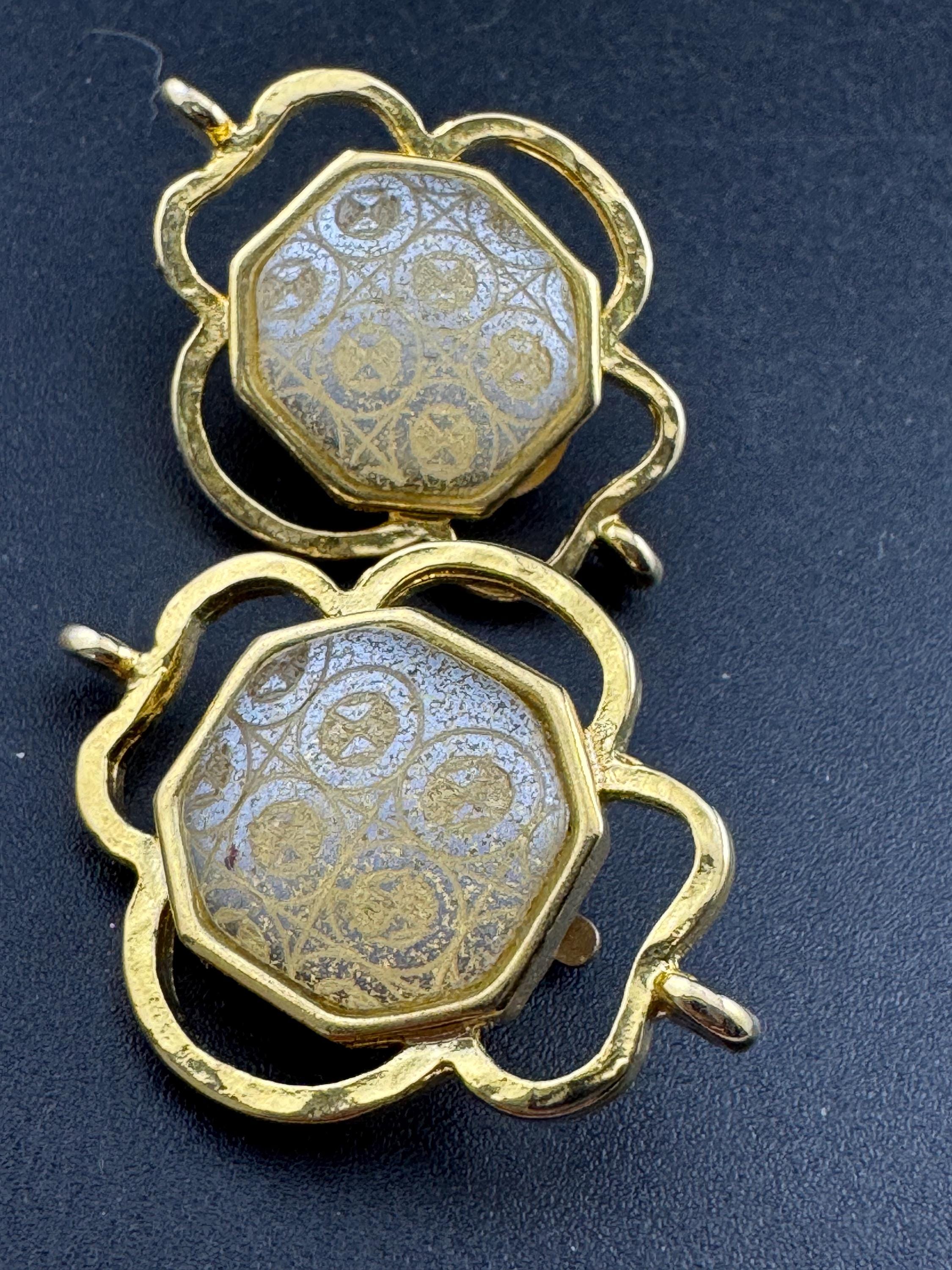 1980s Italian Gold Tone Octagon Clip On Earrings