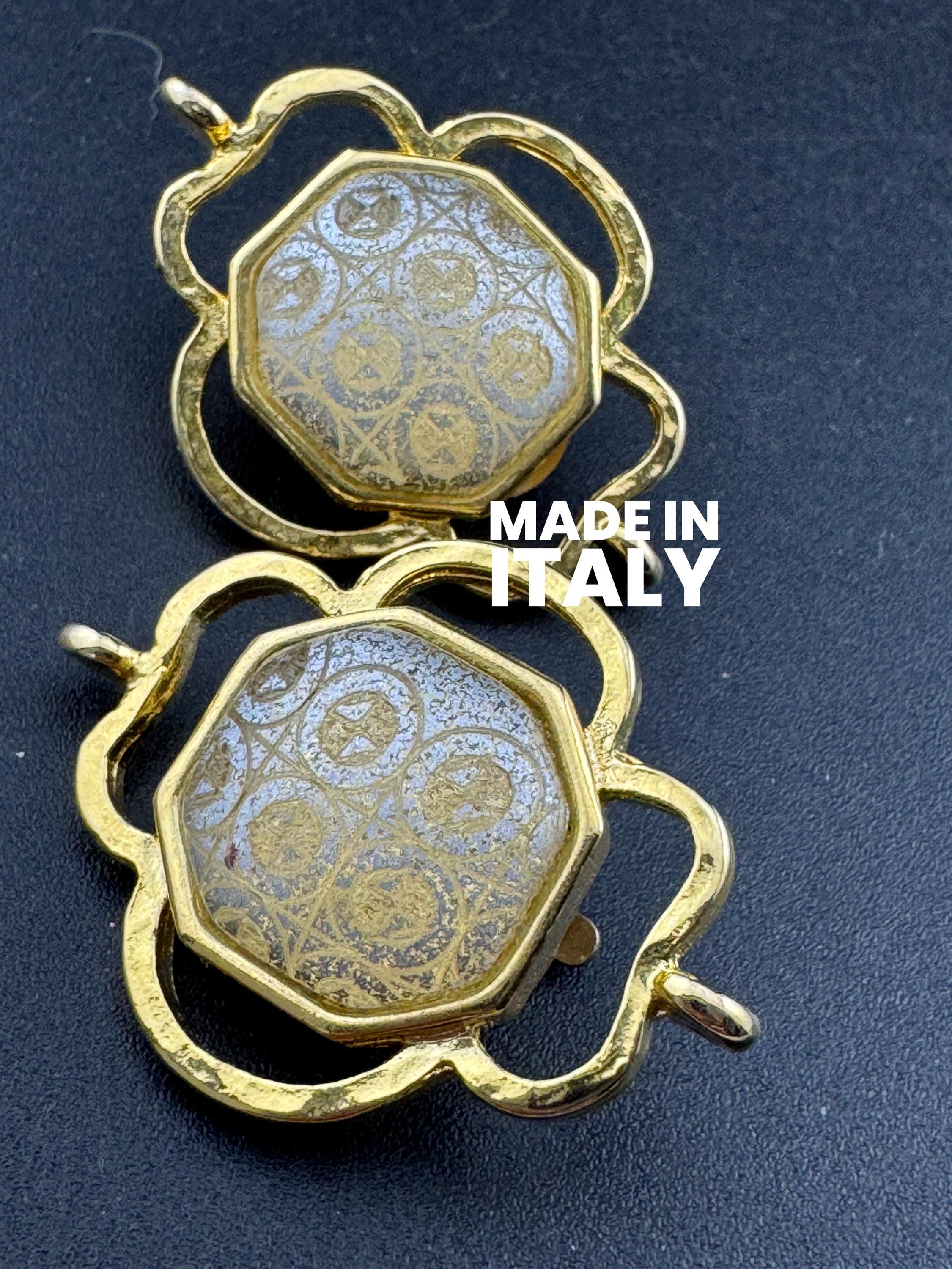 1980s Italian Gold Tone Octagon Clip On Earrings