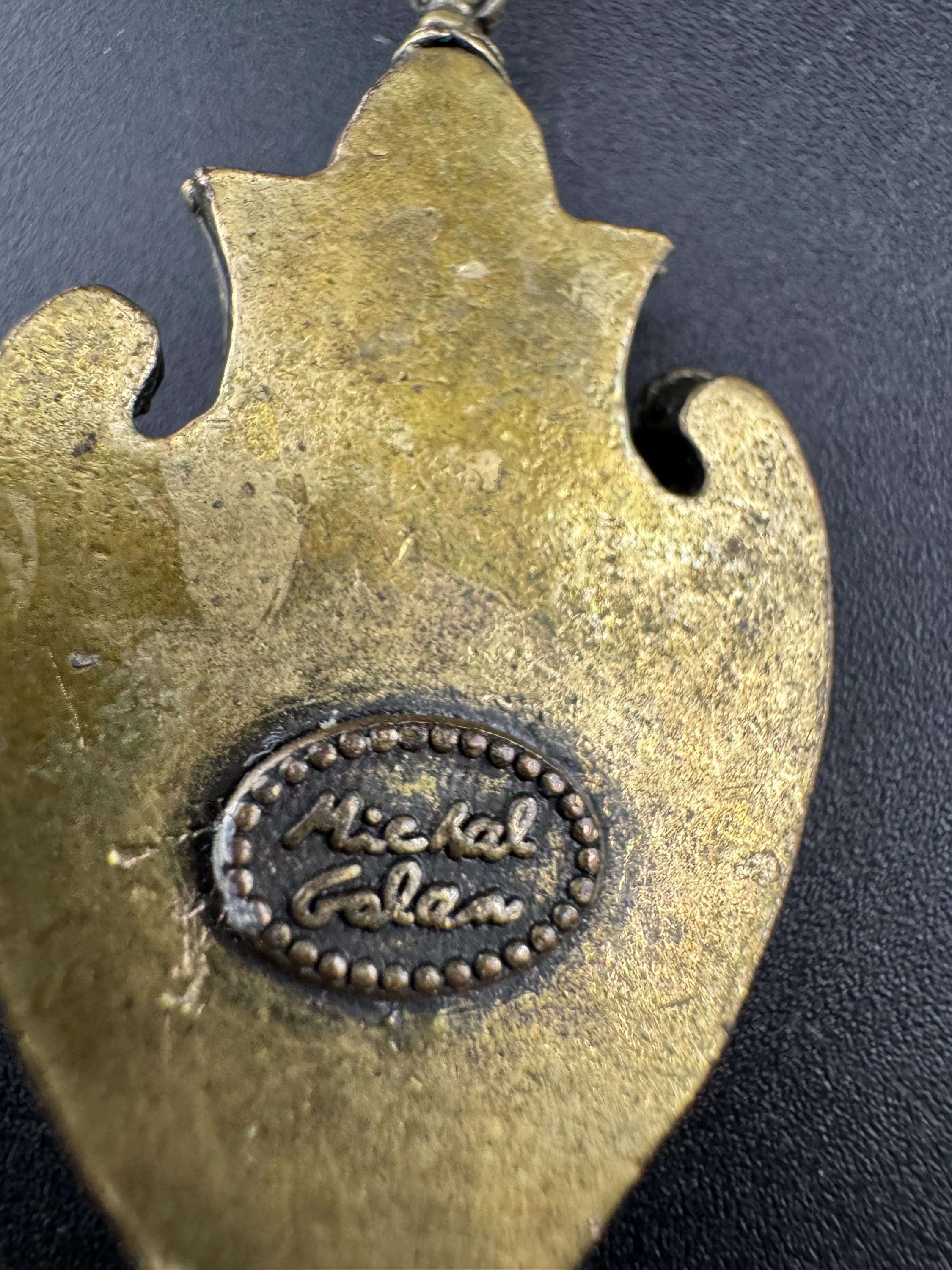 signed Michal Golan New York gold tone genstobe pendant, Middle Eastern jewellery designer