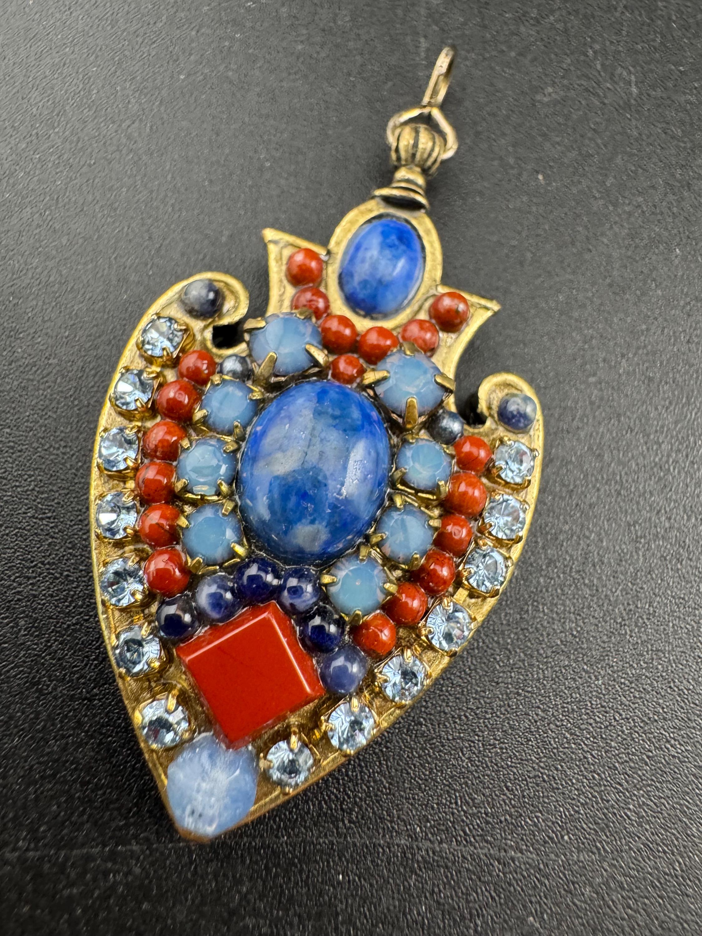 signed Michal Golan New York gold tone genstobe pendant, Middle Eastern jewellery designer