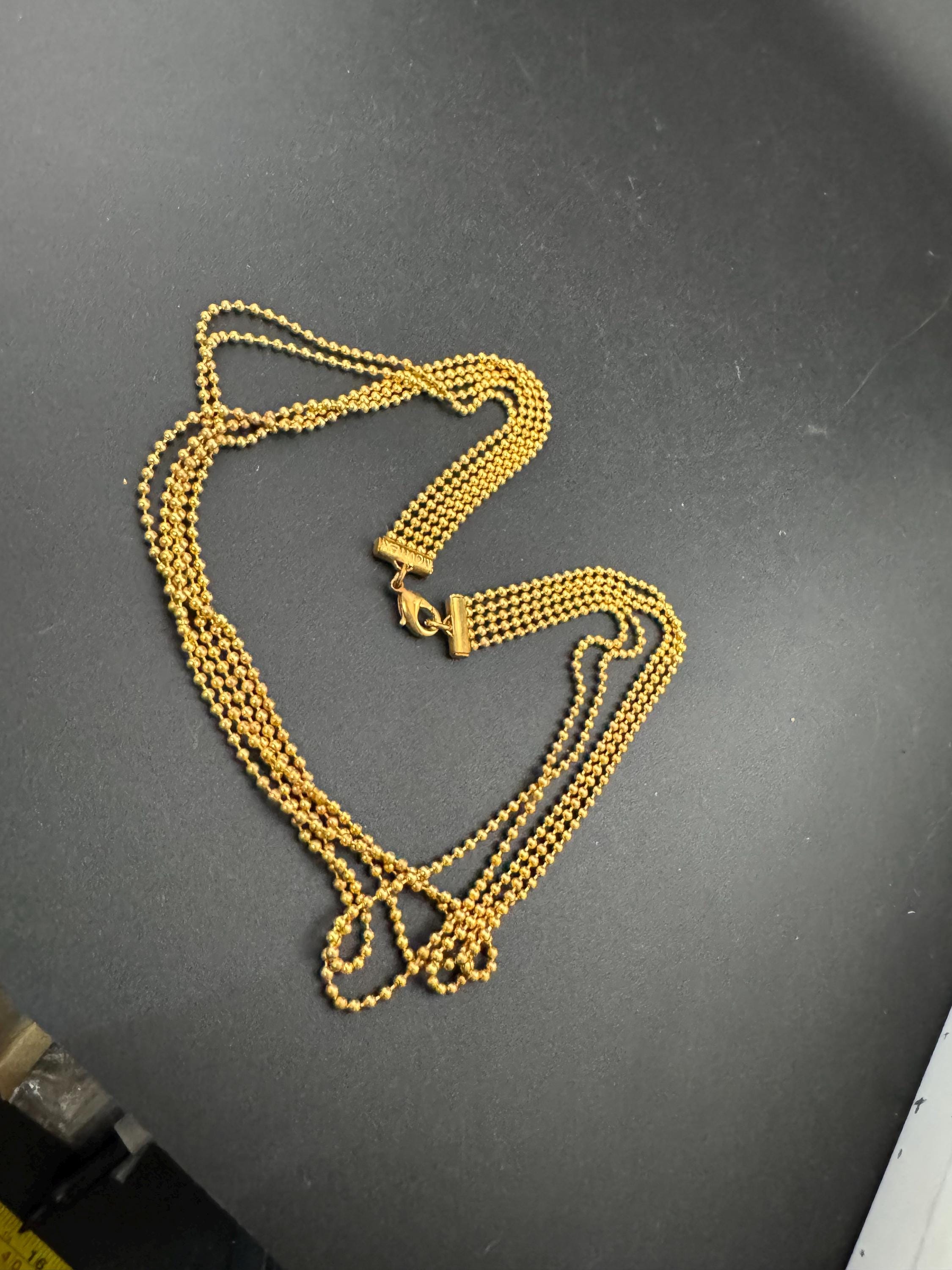 Signed MOVITEX Vintage 4 row brass ball bead chain gold tone multi strand metal chain link choker necklace