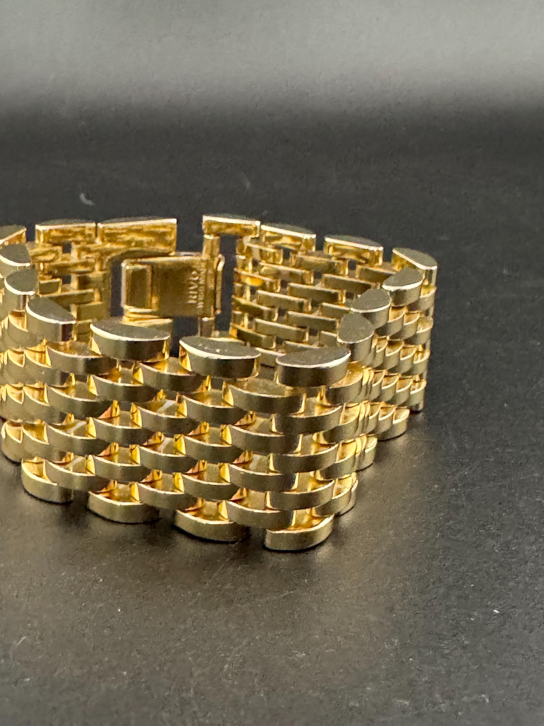 Signed RIVO Swiss made Vintage wide link gold plated cuff articulated bracelet Modernist in mint condition