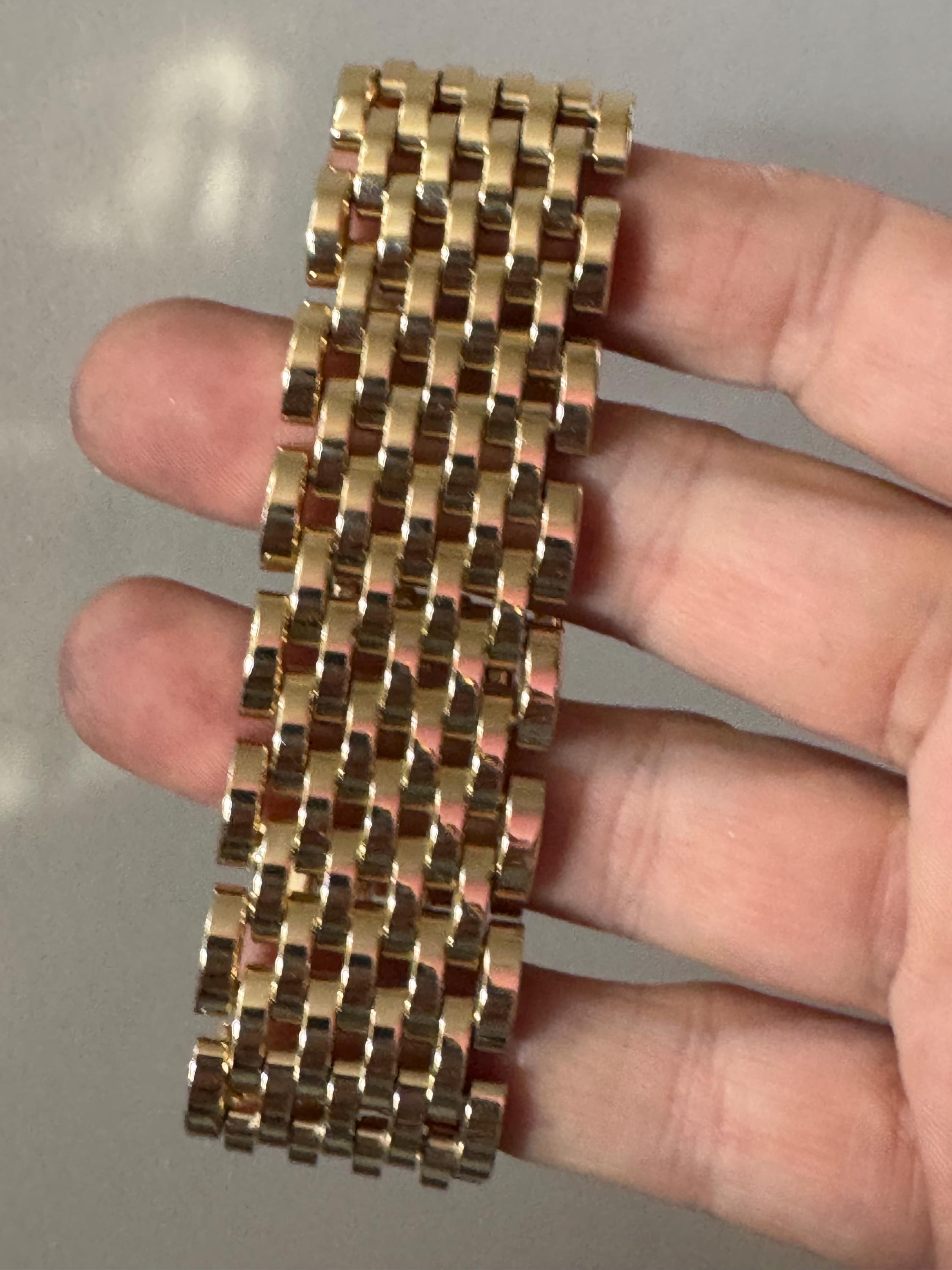Signed RIVO Swiss made Vintage wide link gold plated cuff articulated bracelet Modernist in mint condition