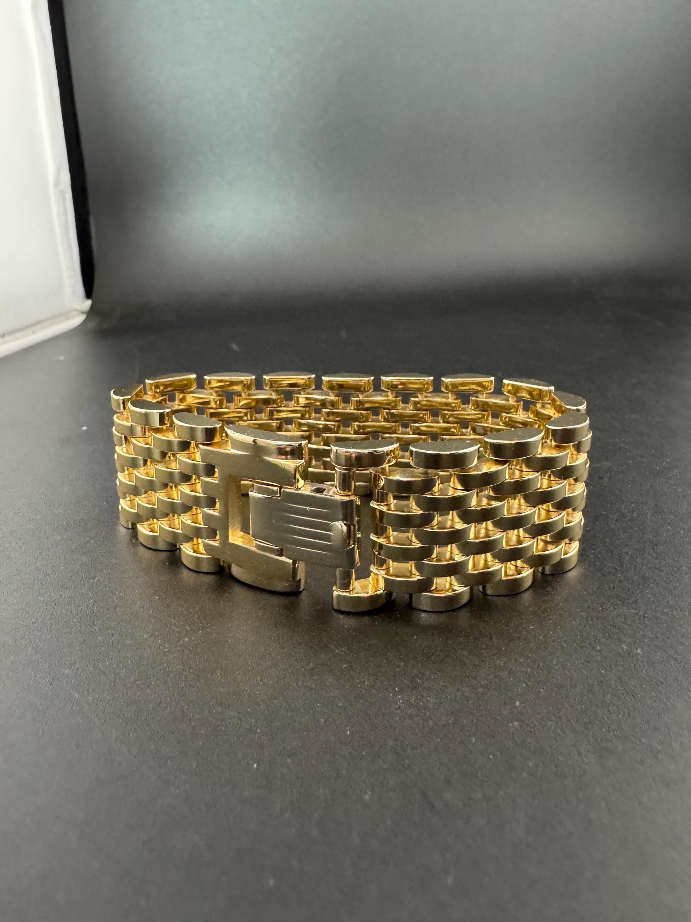 Signed RIVO Swiss made Vintage wide link gold plated cuff articulated bracelet Modernist in mint condition