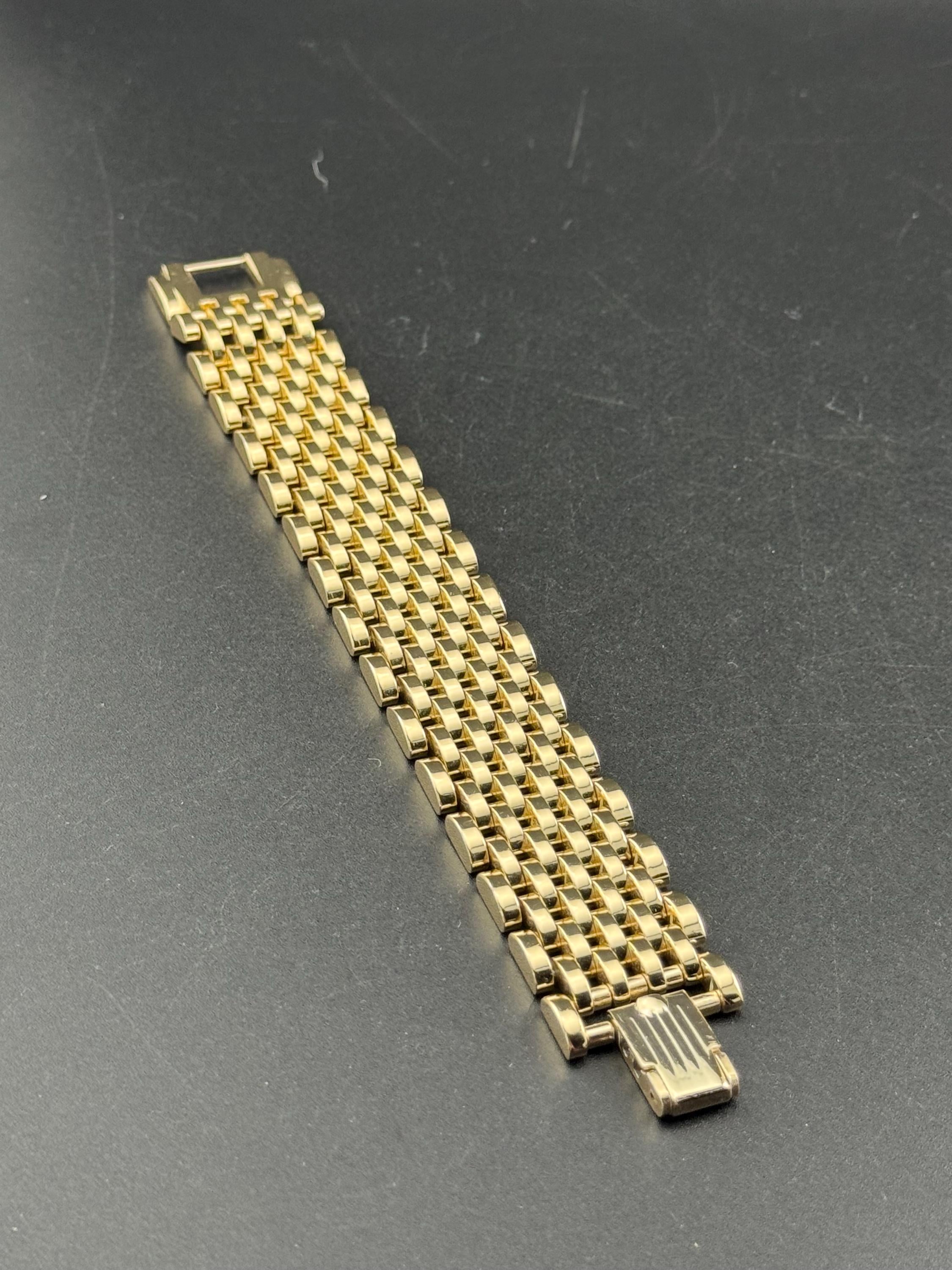 Signed RIVO Swiss made Vintage wide link gold plated cuff articulated bracelet Modernist in mint condition