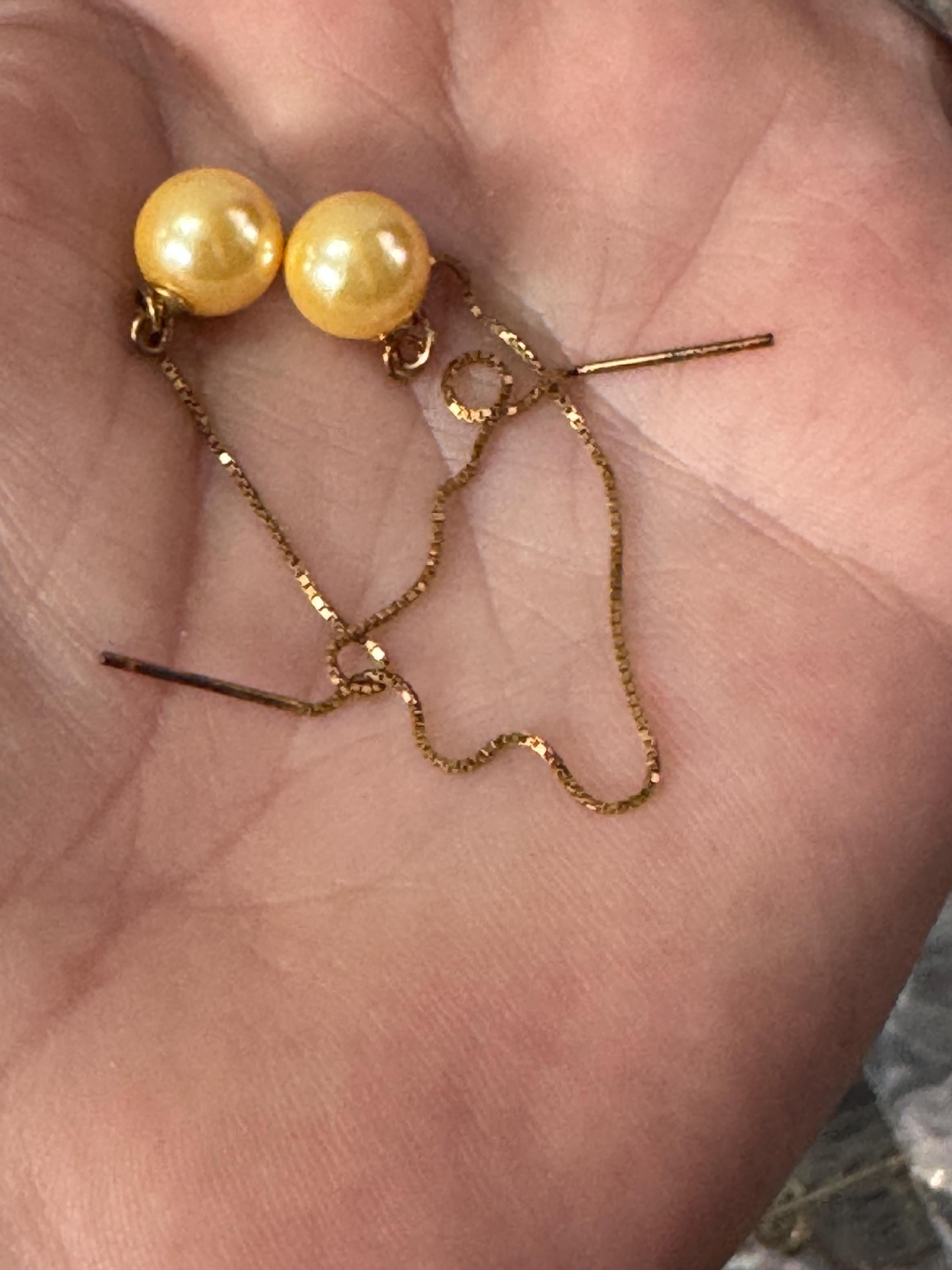 1980s vintage 10cm gold plated yellow tone cream faux pearl ball threader pull through Earrings for pierced ears