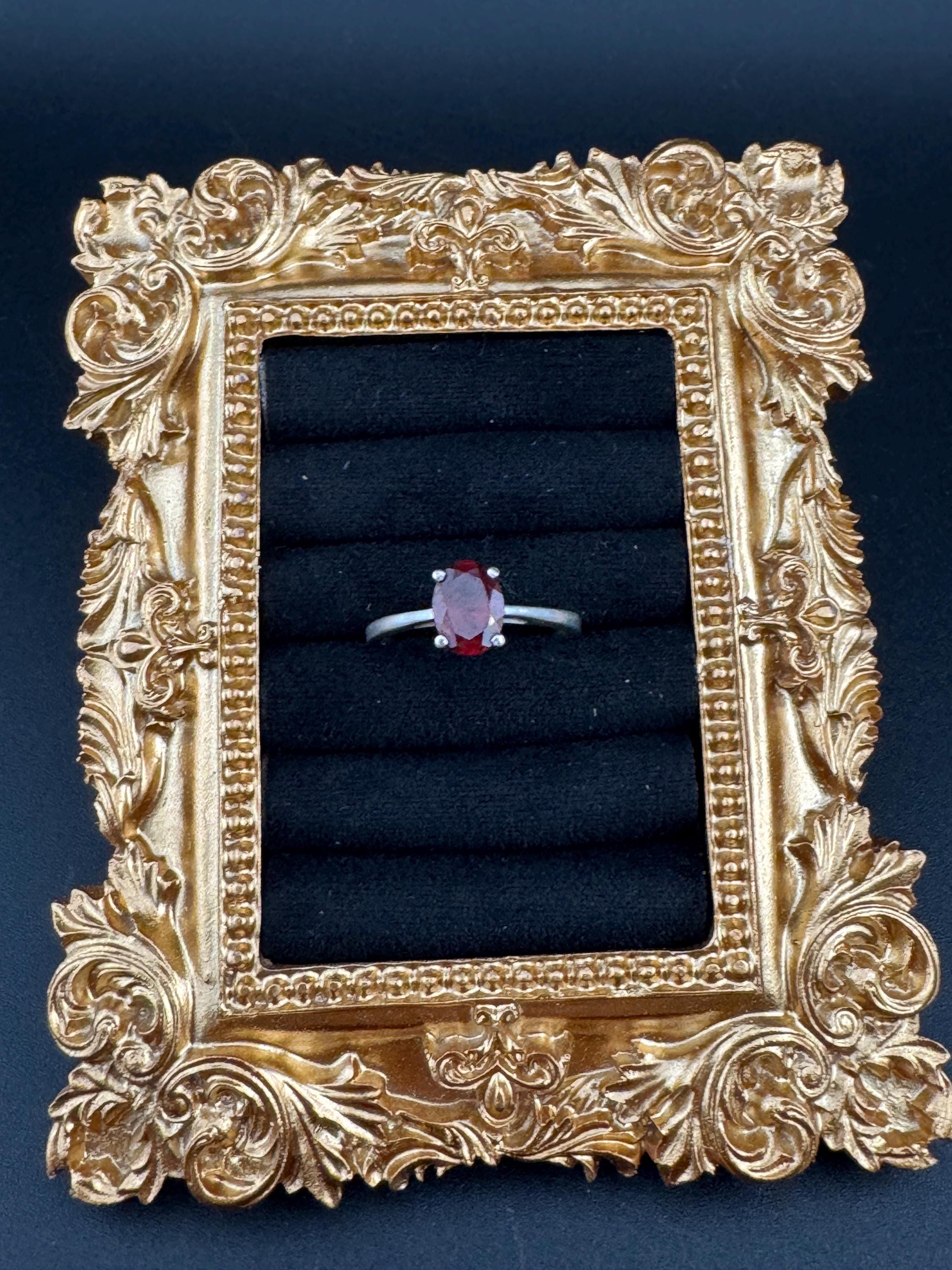 Retro Ruby Garnet Sterling Silver Ring - UK Size N