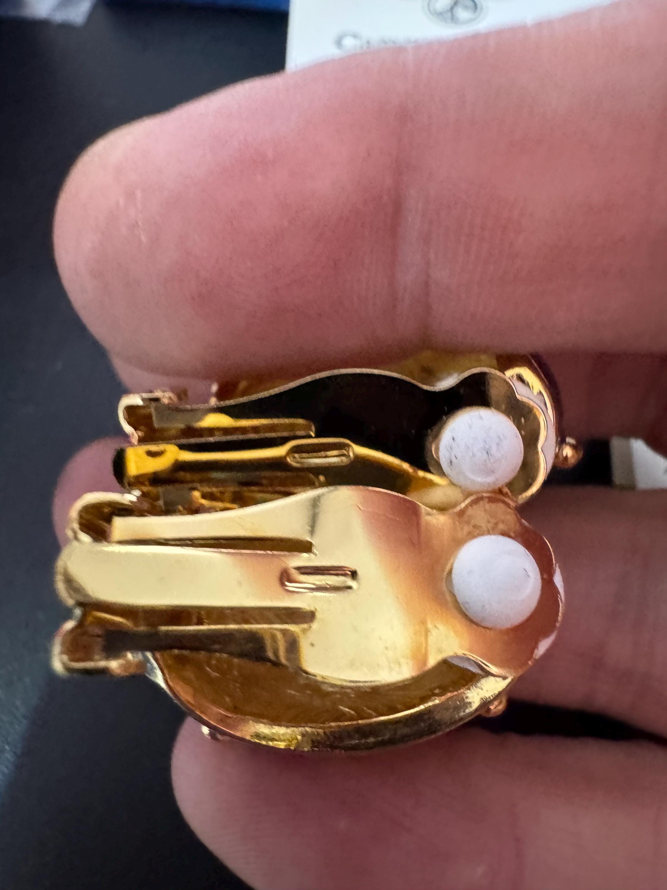 JBK Jacqueline Kennedy Blue Enamel Crystal Clip On Earrings, Gold Plated