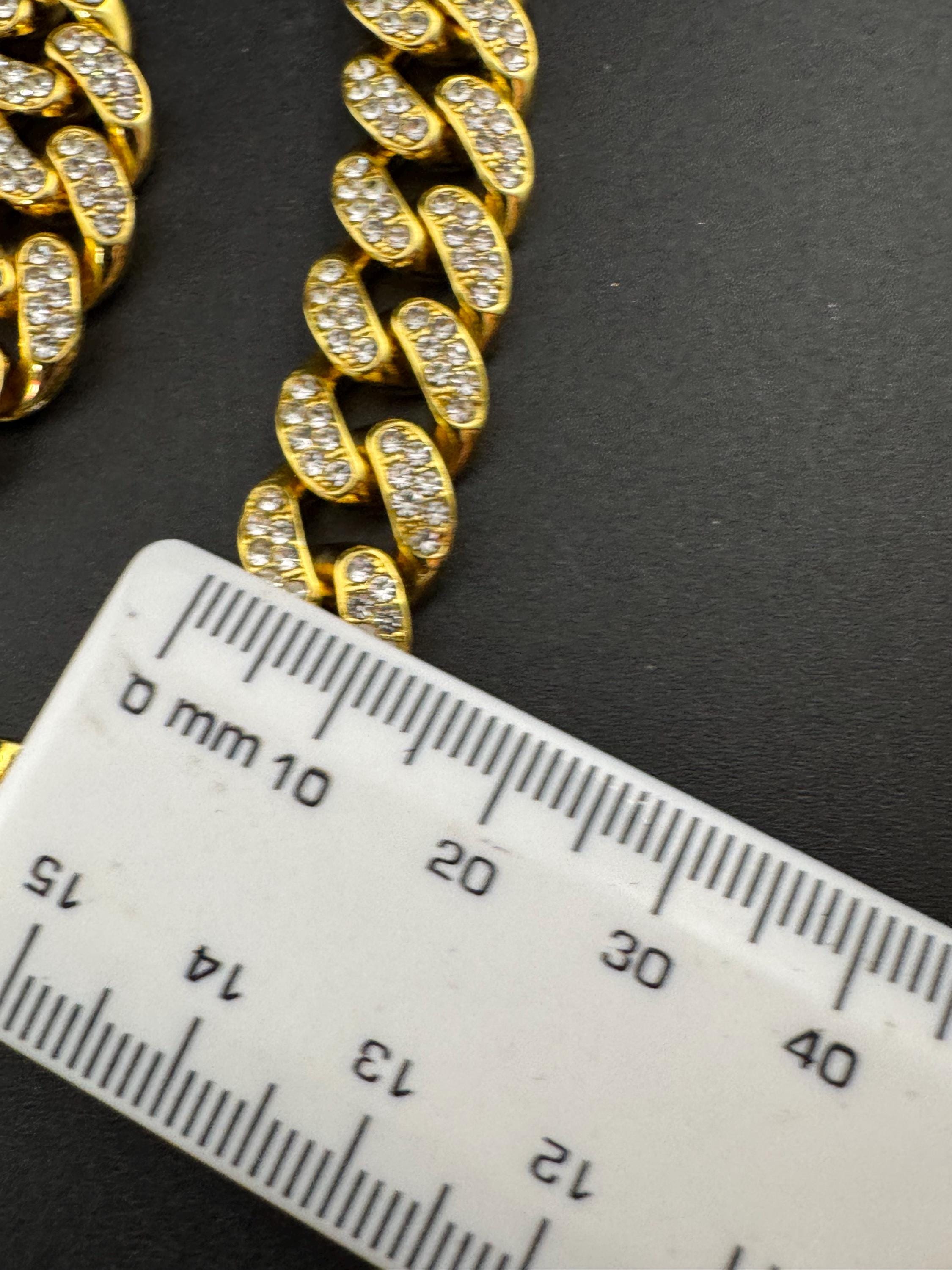 Retro y2K Gold tone flat curb chain link gold necklace and matching bracelet with encrusted clear paste diamanté detail , jewellery set