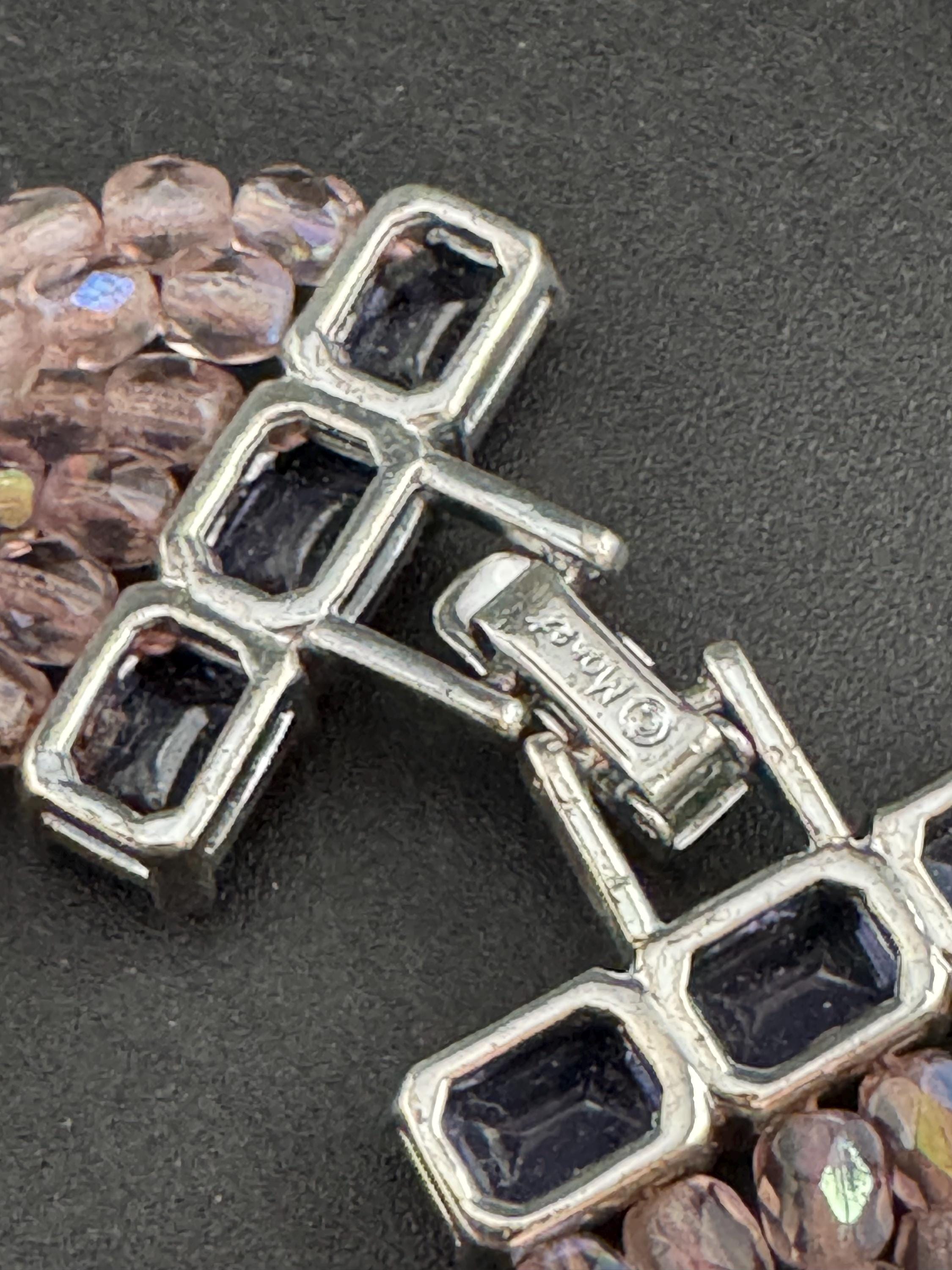 Signed Monet Pink Crystal Necklace Bracelet Set: Aurora Borealis Zircon