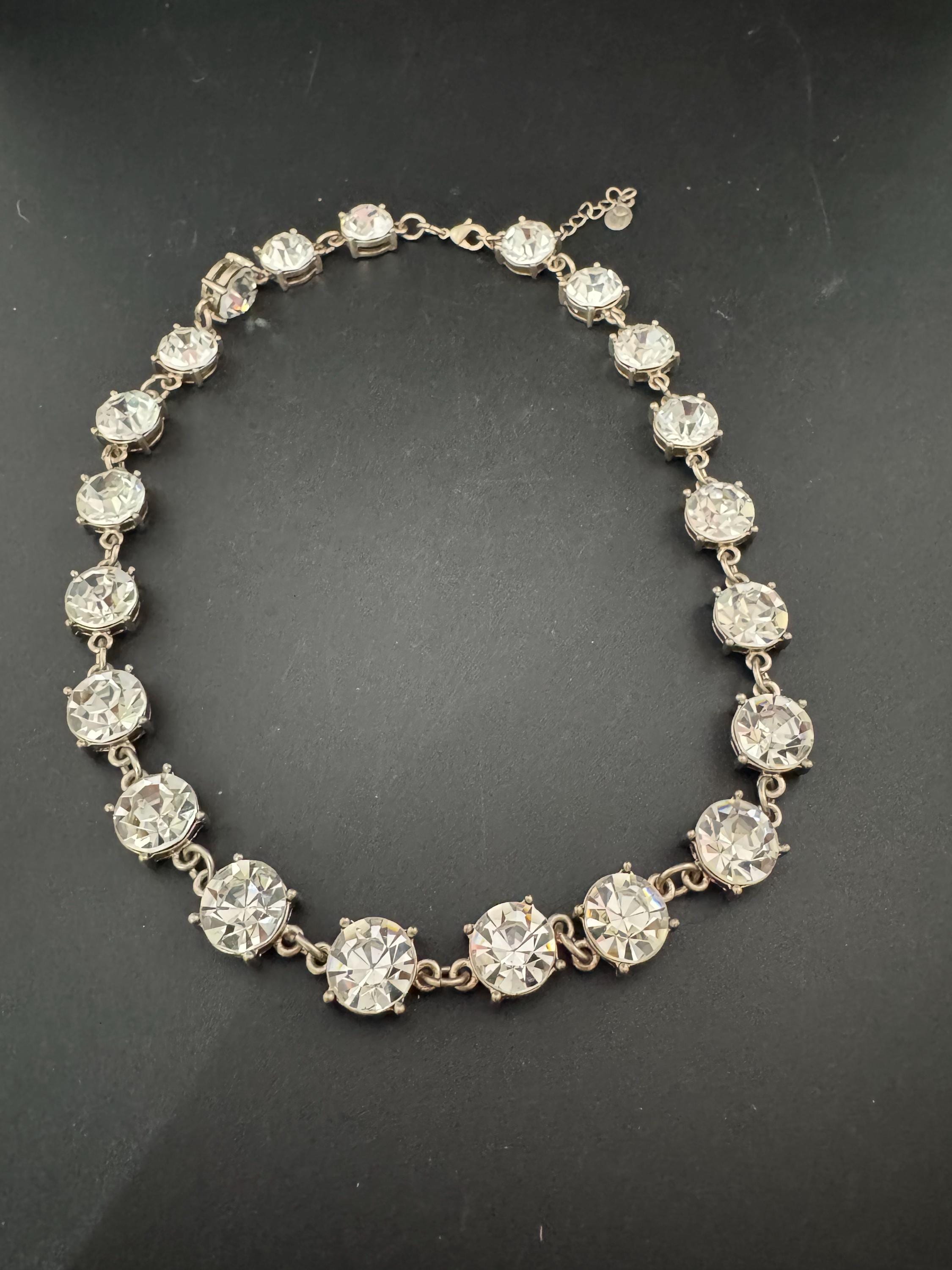 Vintage Signed MONET clear glass super sparkly 13mm bezel diamanté Crystal collar necklace , silver plated